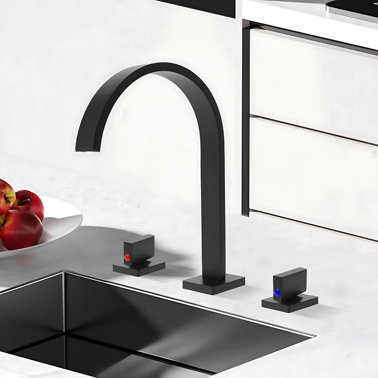 Laxa - Bathroom Faucet Square Design 3-Hole Double Handle Hot & Cold Tap