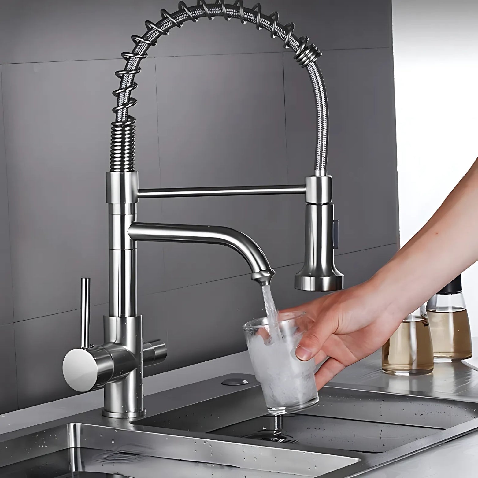 Nickel Three-Way Kitchen Faucet