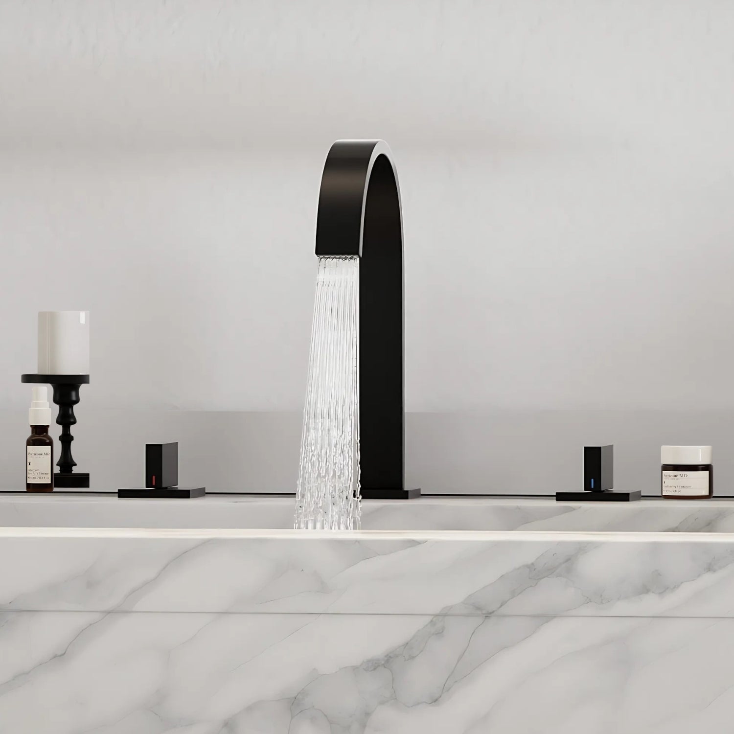 Laxa - Bathroom Faucet Square Design 3-Hole Double Handle Hot & Cold Tap