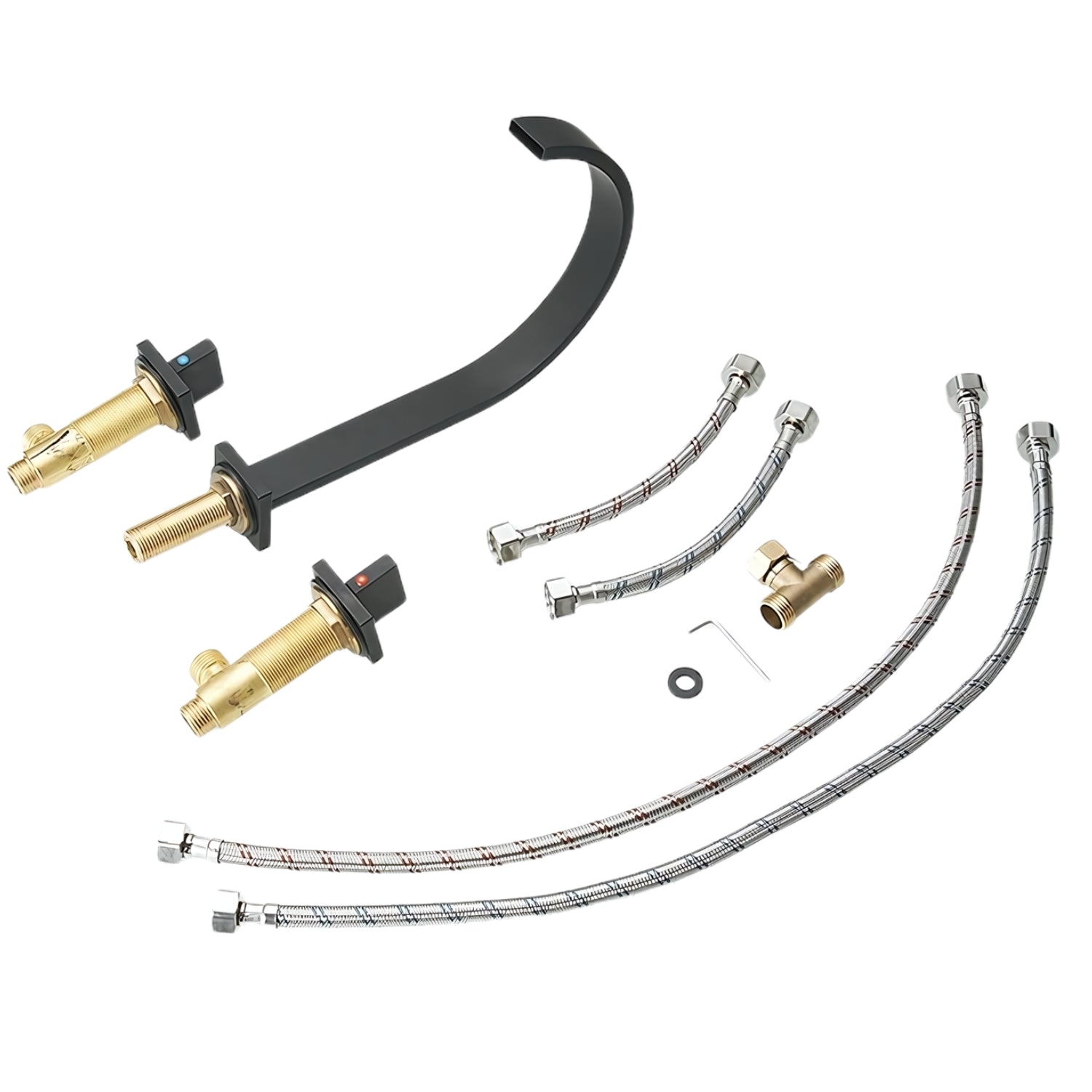 Laxa - Bathroom Faucet Square Design 3-Hole Double Handle Hot & Cold Tap