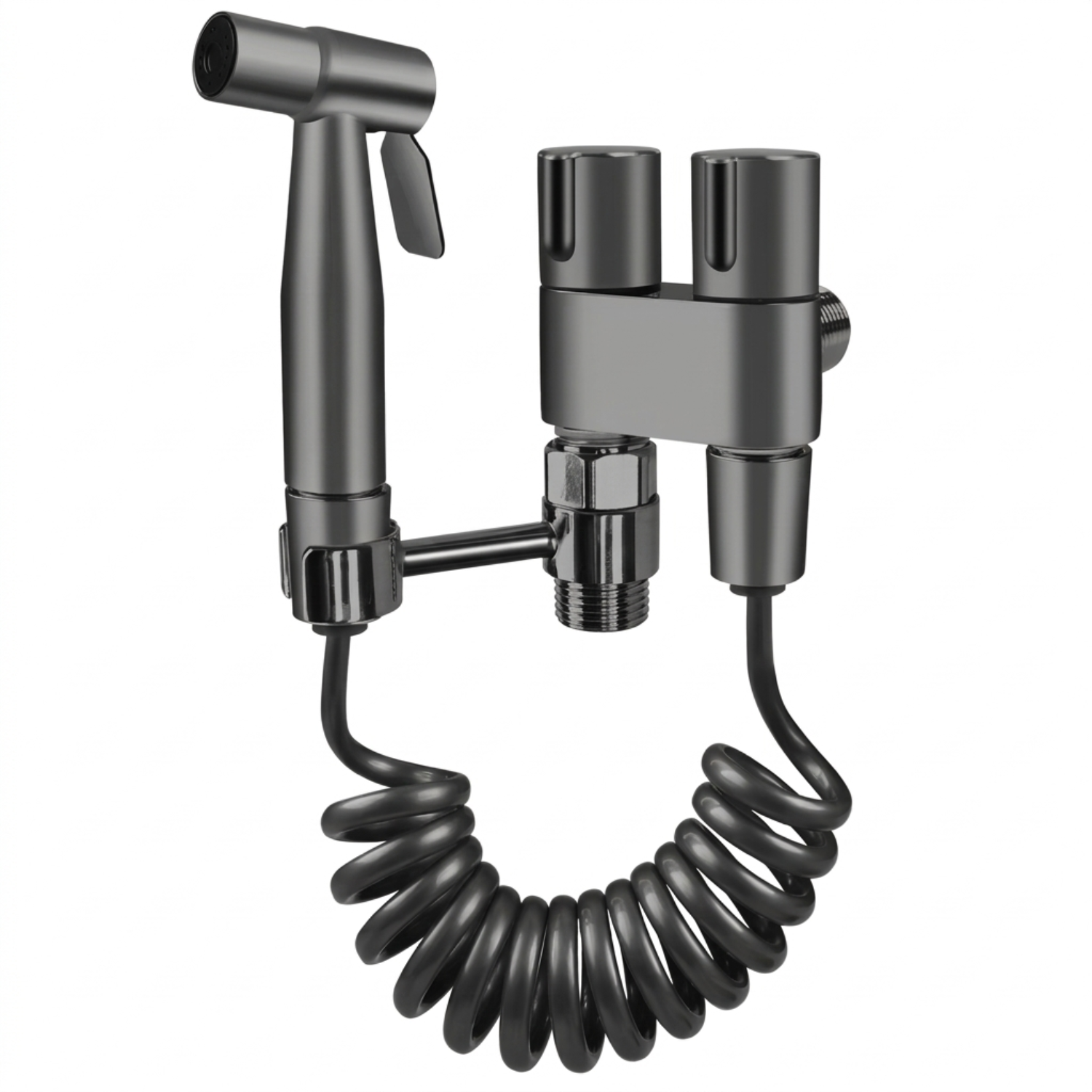 Glomma - Stainless Steel Bidet Spray Gun Set – Handheld Toilet Hygienic Shower with Double Outlet Angle Valve