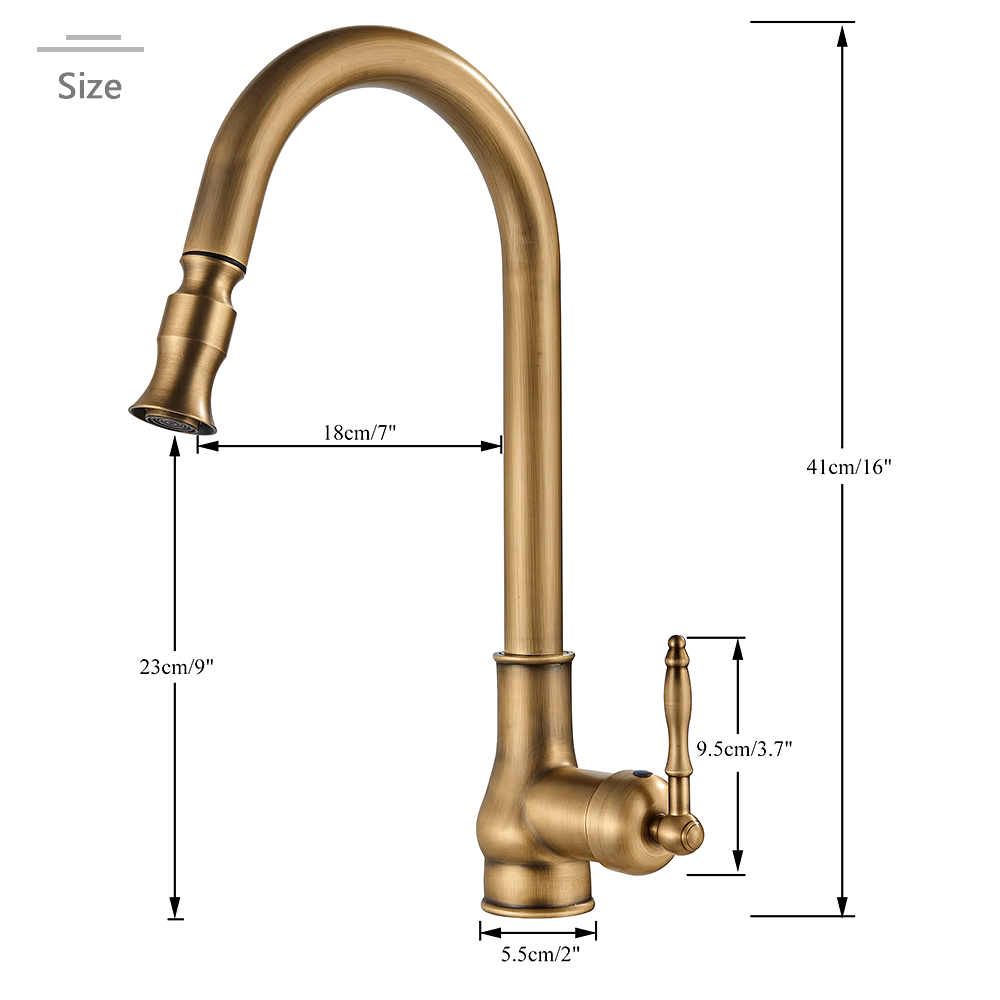 Wood antique pull-out kitchen faucet sizes