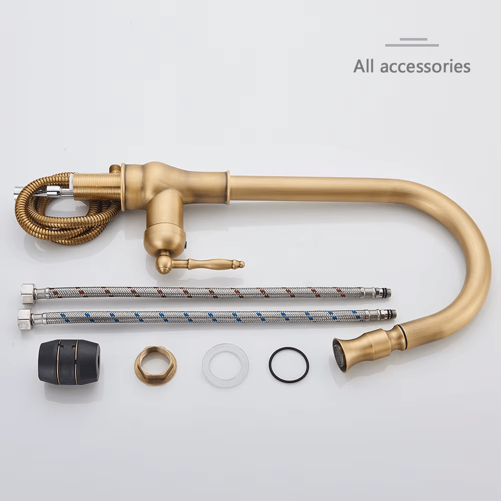 Wood antique pull-out kitchen faucet