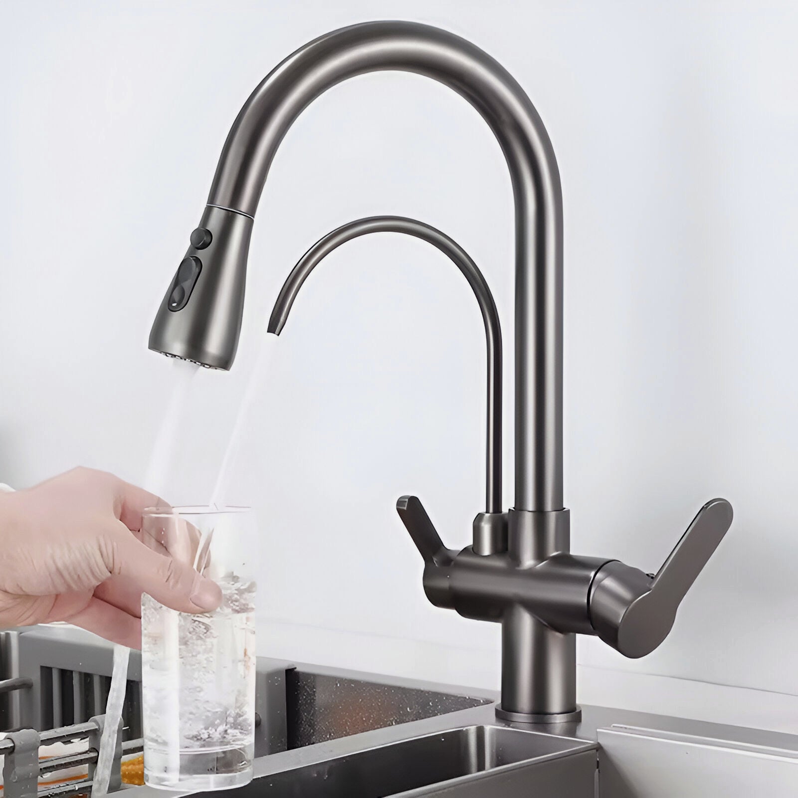 Karlstad - Three-Way Kitchen Faucet with Filter Tap & Pull-Down Spout for Kitchen Sink