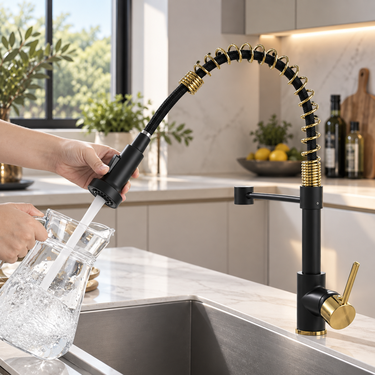 Halmstad - Single Hole Pre-Rinse Pull-Down Sprayer Spring Spout Kitchen Faucet