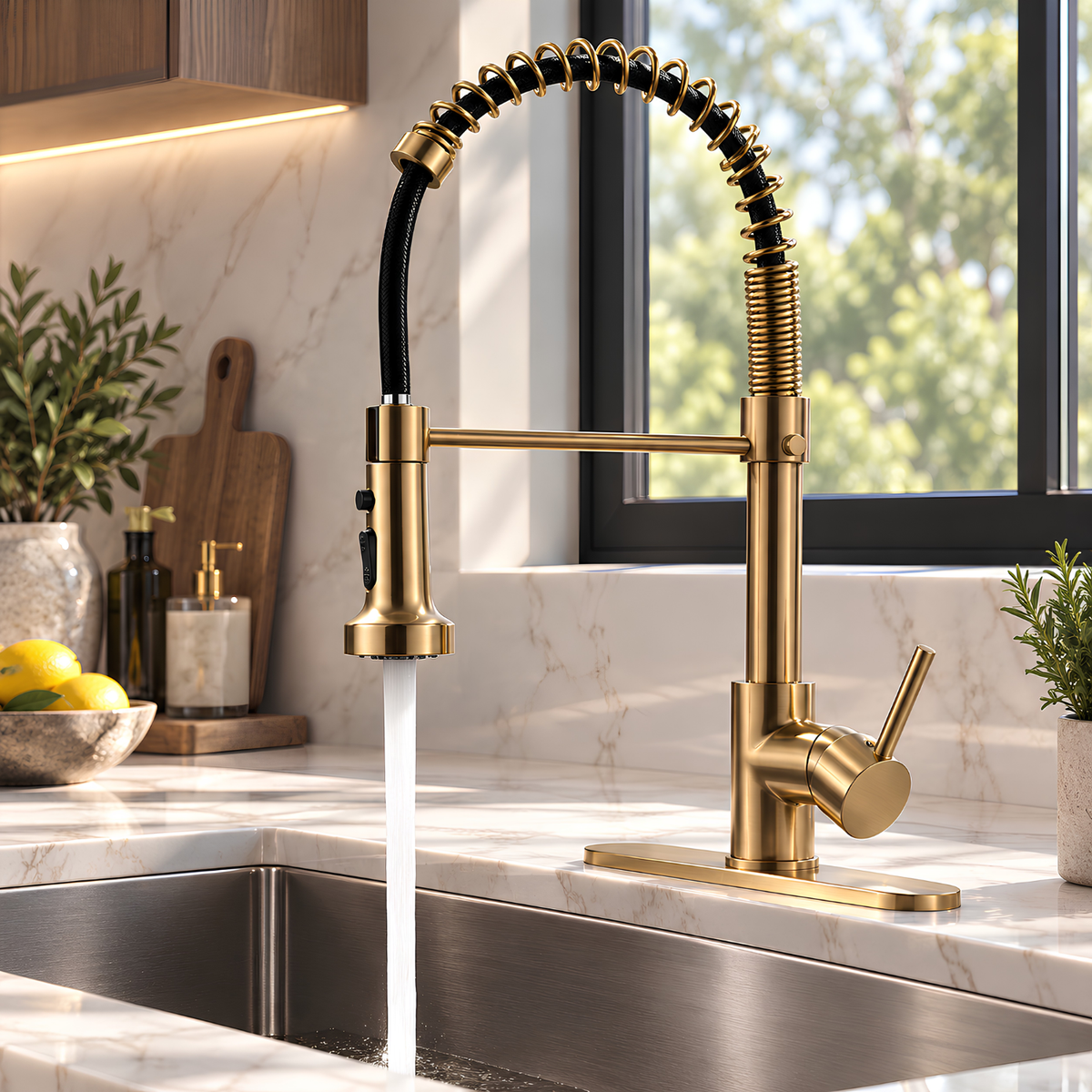 Halmstad - Single Hole Pre-Rinse Pull-Down Sprayer Spring Spout Kitchen Faucet