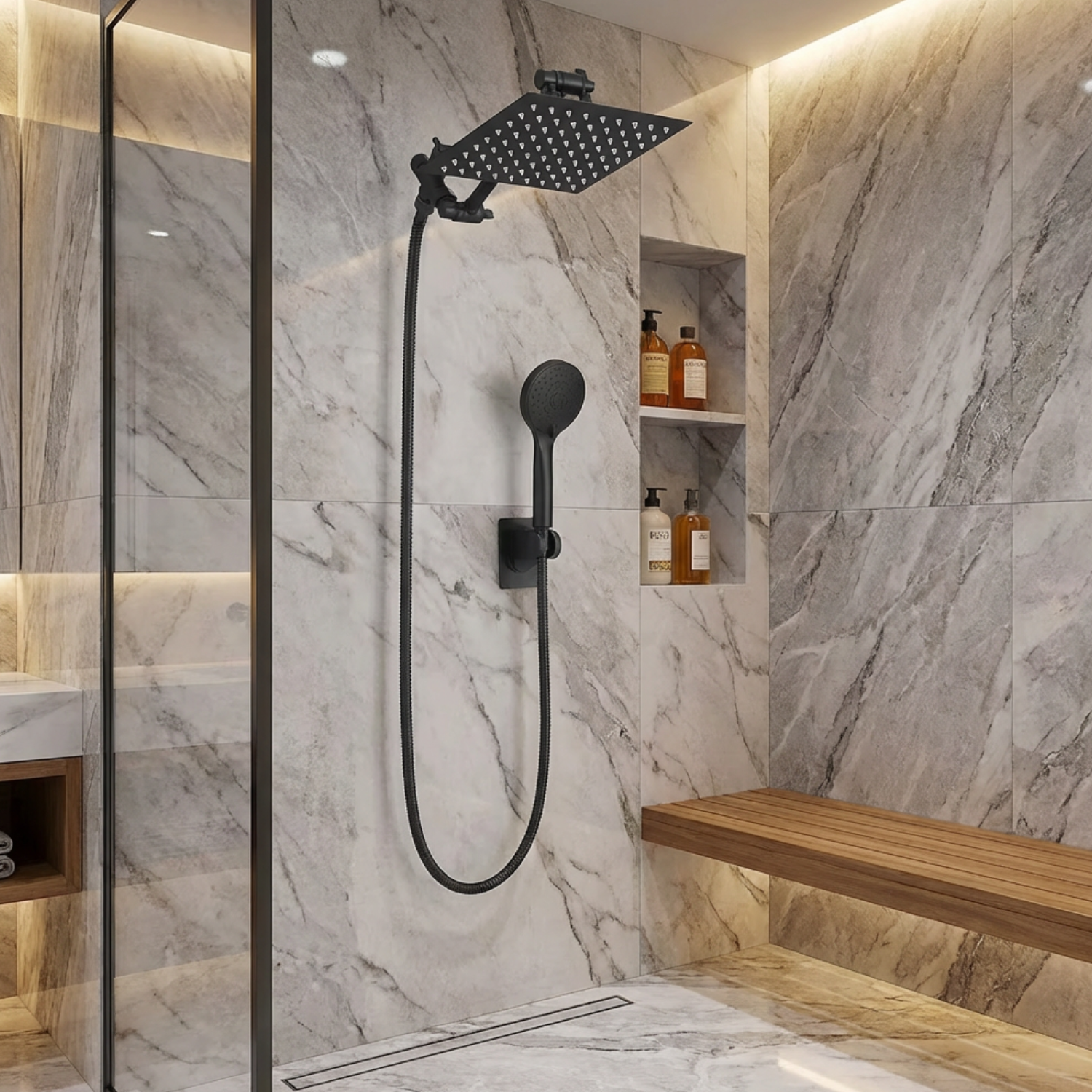 Halti - Shower Head Combo 8-12 Inch High Pressure Rain Shower Head with Adjustable Extension Arm With 3-way Handheld Shower Spray