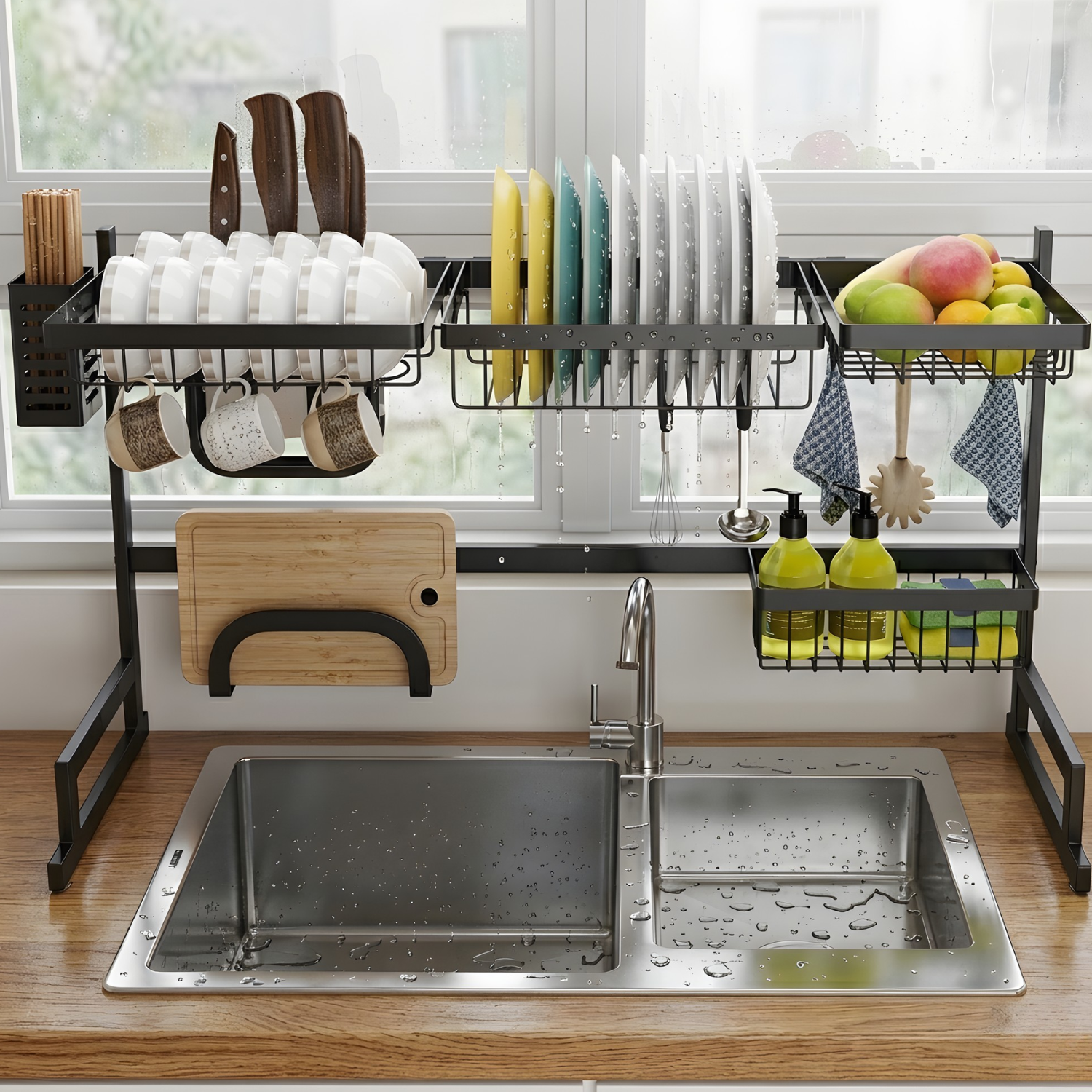 Hamar - 21x13" Kitchen Over-Sink Dish Rack - Black