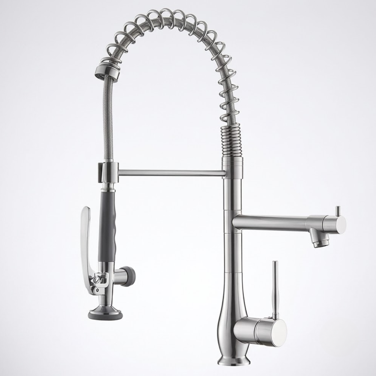 Oulanka - Commercial Single-Handle Kitchen Faucet with Dual-Outlet High-Arc Spring Sink Tap