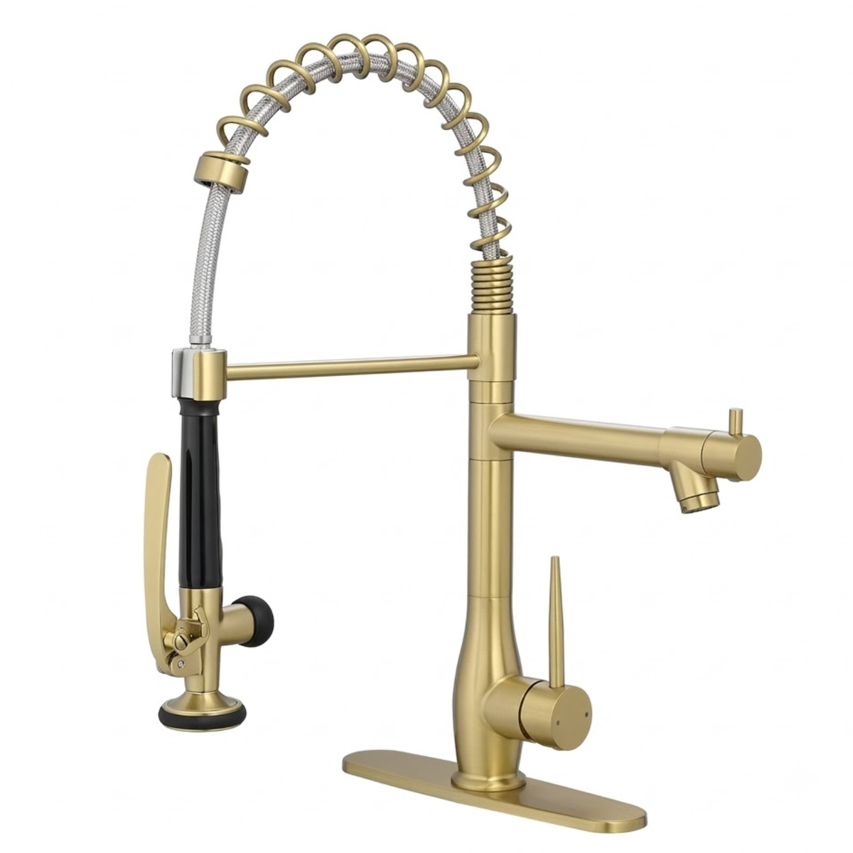 Oulanka - Commercial Single-Handle Kitchen Faucet with Dual-Outlet High-Arc Spring Sink Tap