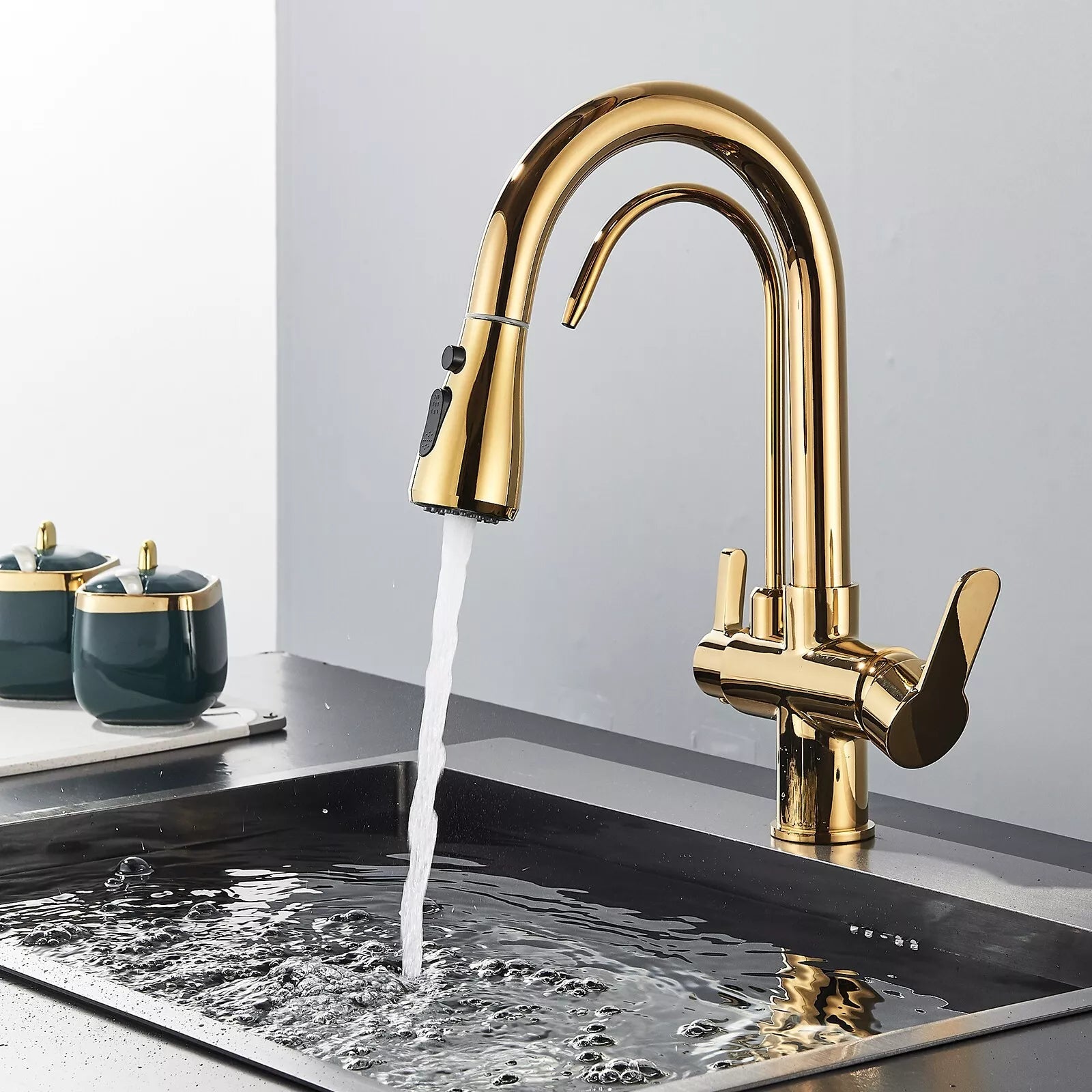 Karlstad - Three-Way Kitchen Faucet with Filter Tap & Pull-Down Spout for Kitchen Sink