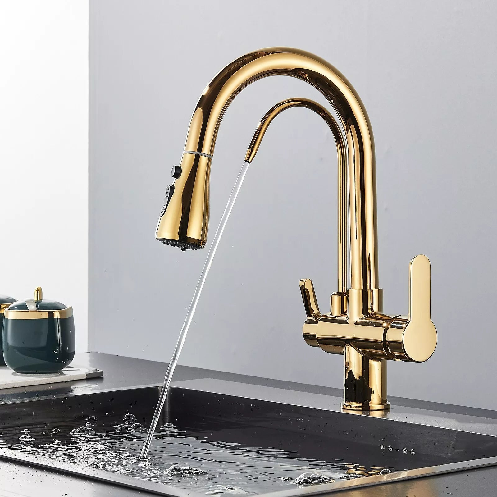 Karlstad - Three-Way Kitchen Faucet with Filter Tap & Pull-Down Spout for Kitchen Sink