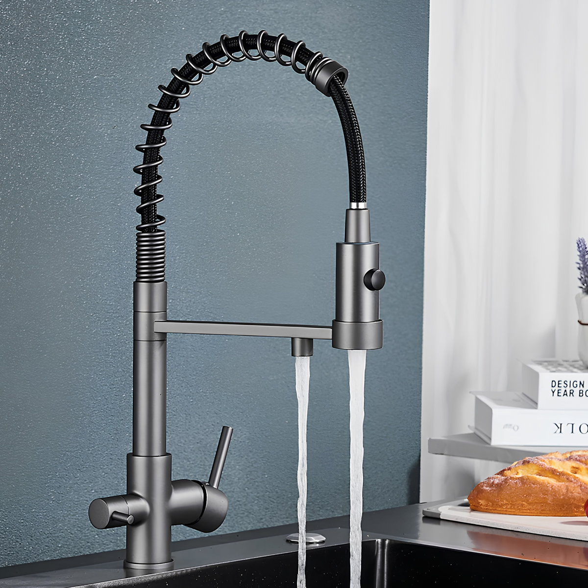 Husavik - Three-Way Kitchen Faucet with Filter Tap Reverse Osmosis Compatible and Pull-Down Spout