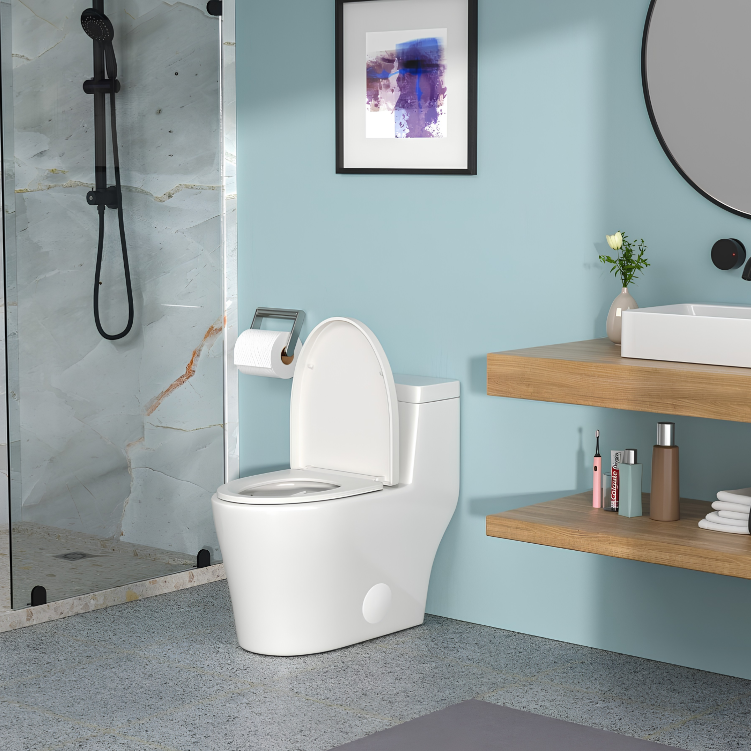 Ystad - One Piece Toilet with Single Flush Soft Closing Seat Concealed Tank Elongated Bowl Floor