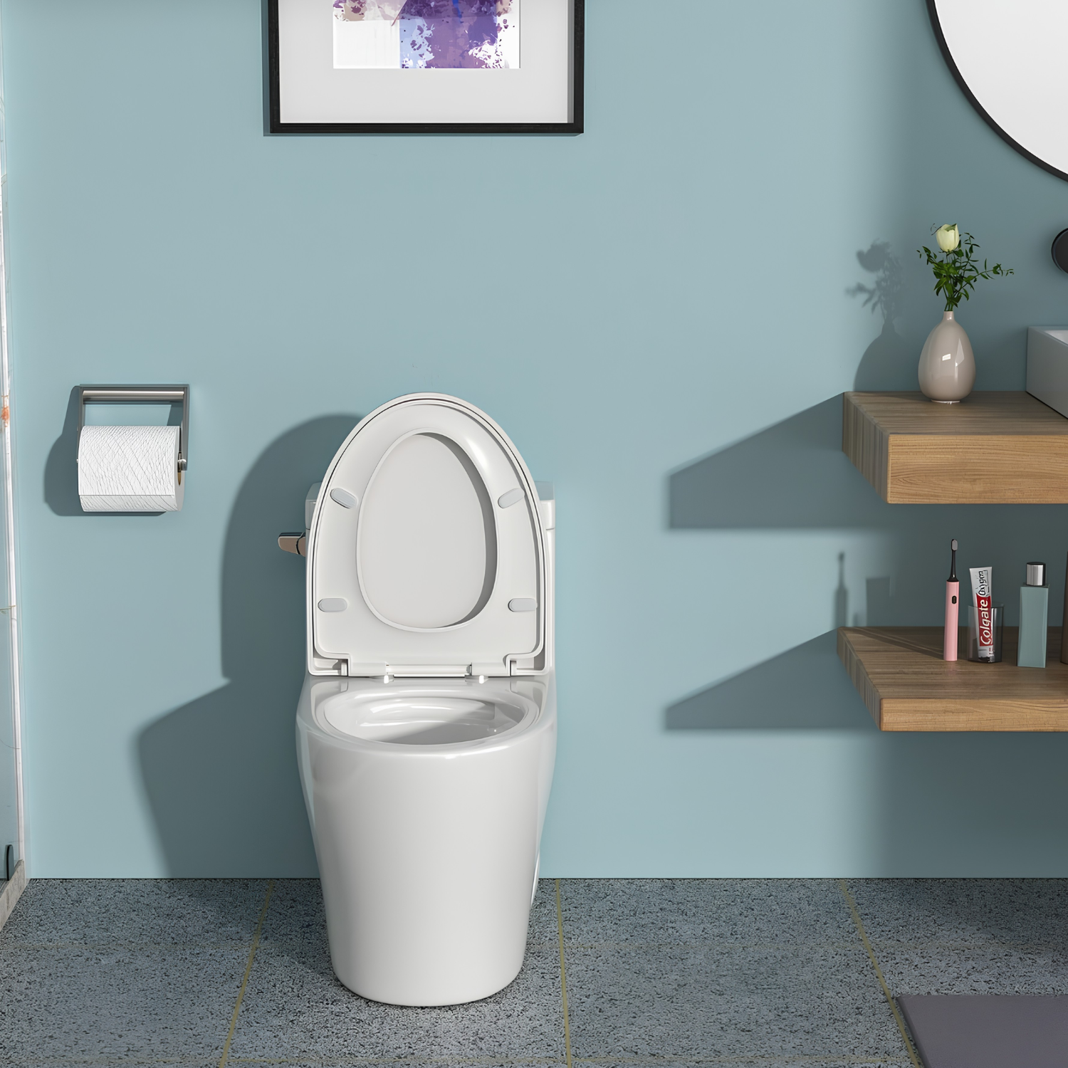 Ystad - One Piece Toilet with Single Flush Soft Closing Seat Concealed Tank Elongated Bowl Floor