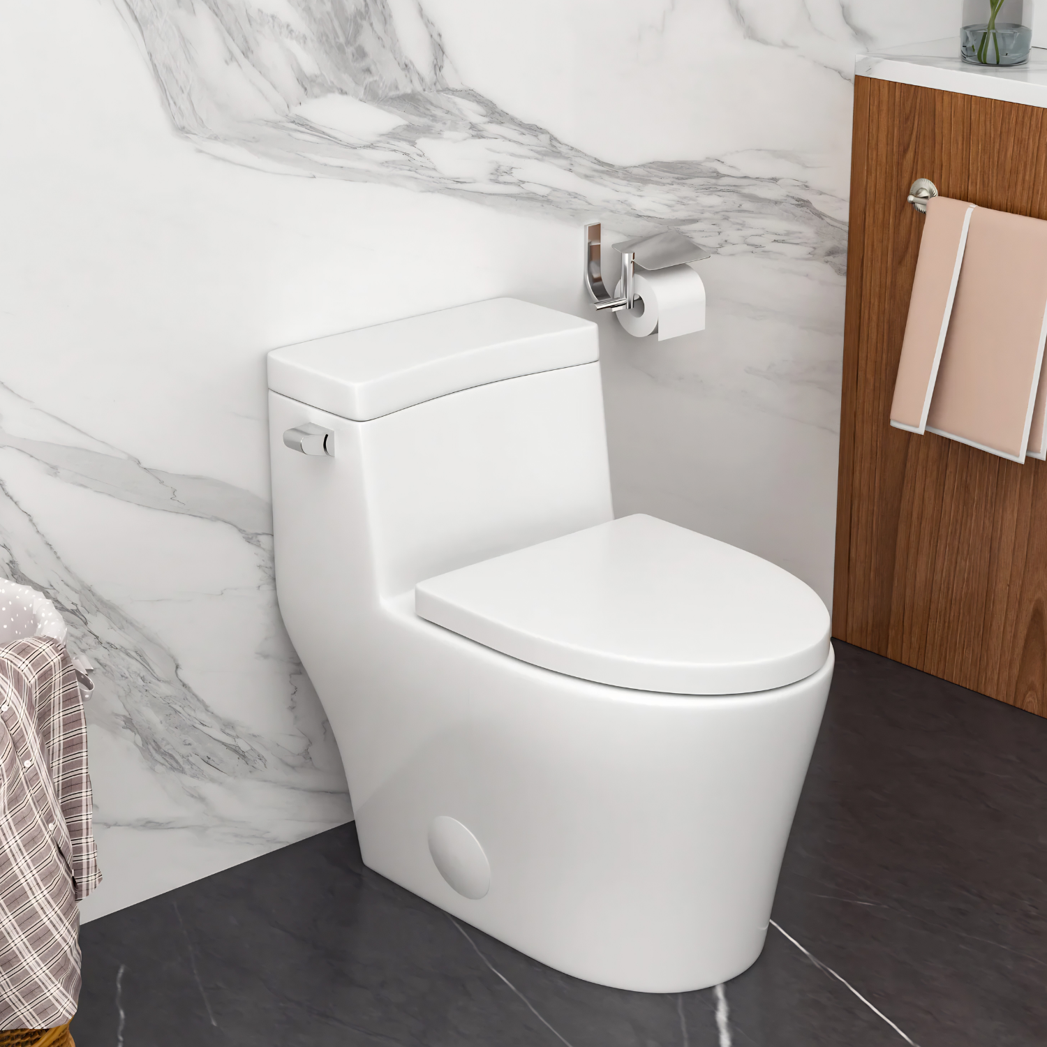 Ystad - One Piece Toilet with Single Flush Soft Closing Seat Concealed Tank Elongated Bowl Floor