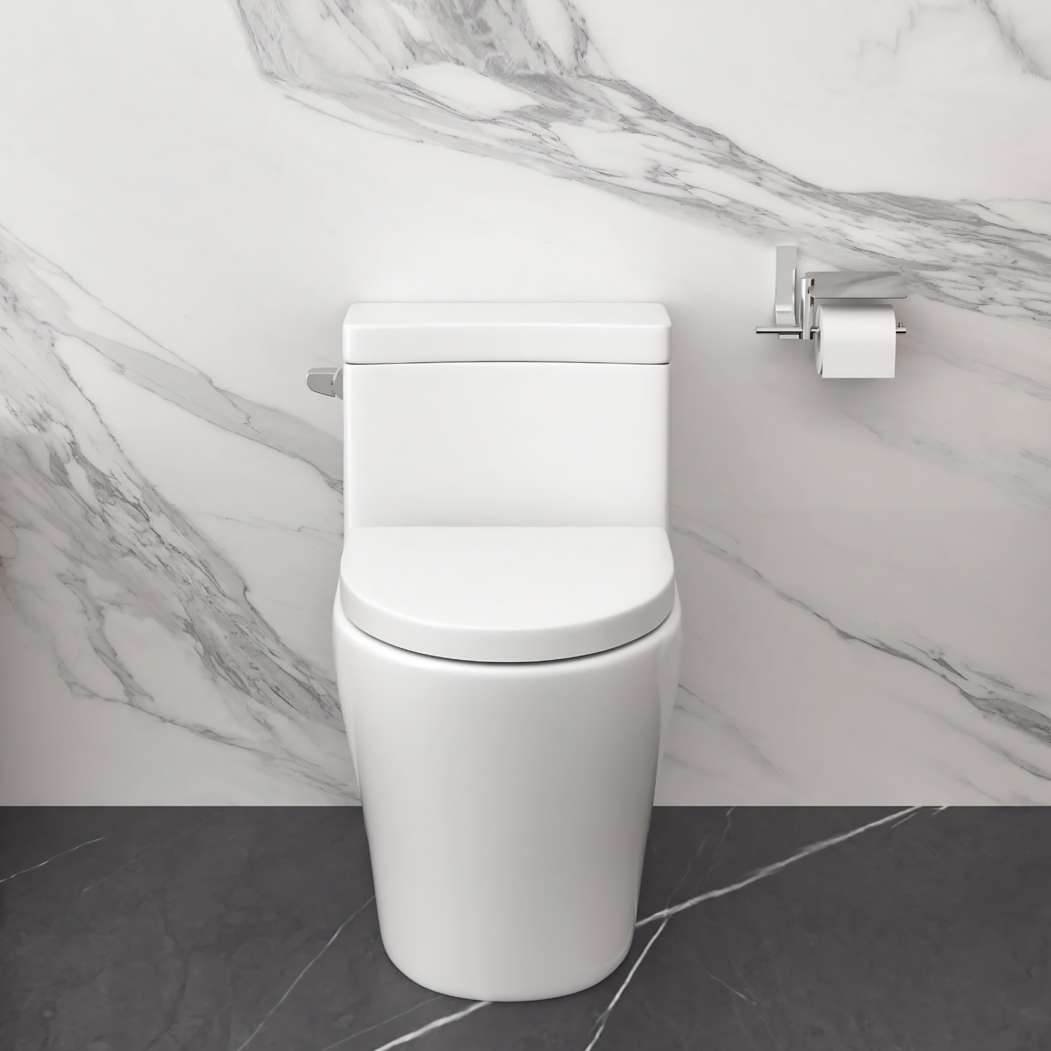 Ystad - One Piece Toilet with Single Flush Soft Closing Seat Concealed Tank Elongated Bowl Floor