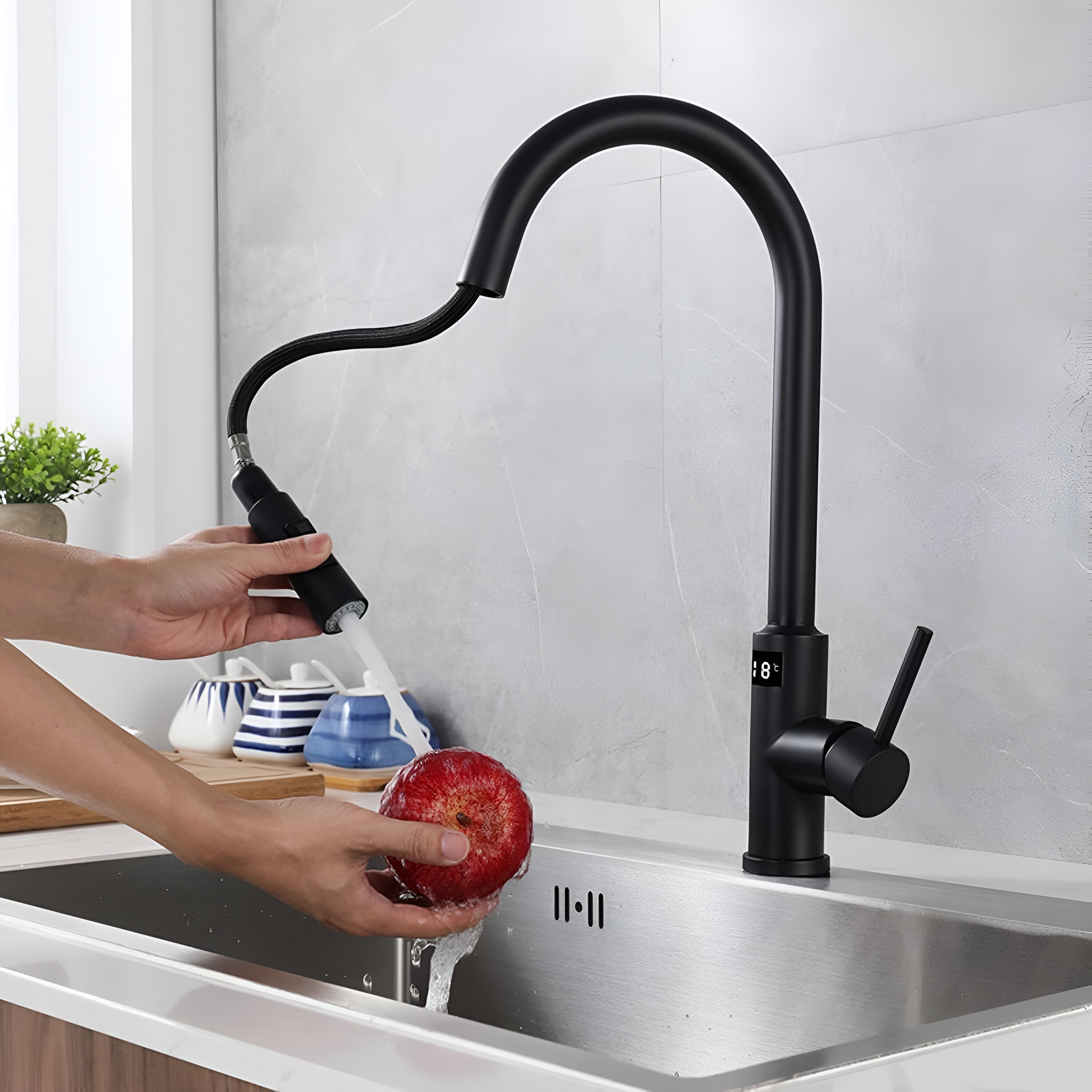 falkenberg smart touchless kitchen faucet display pull out spout black