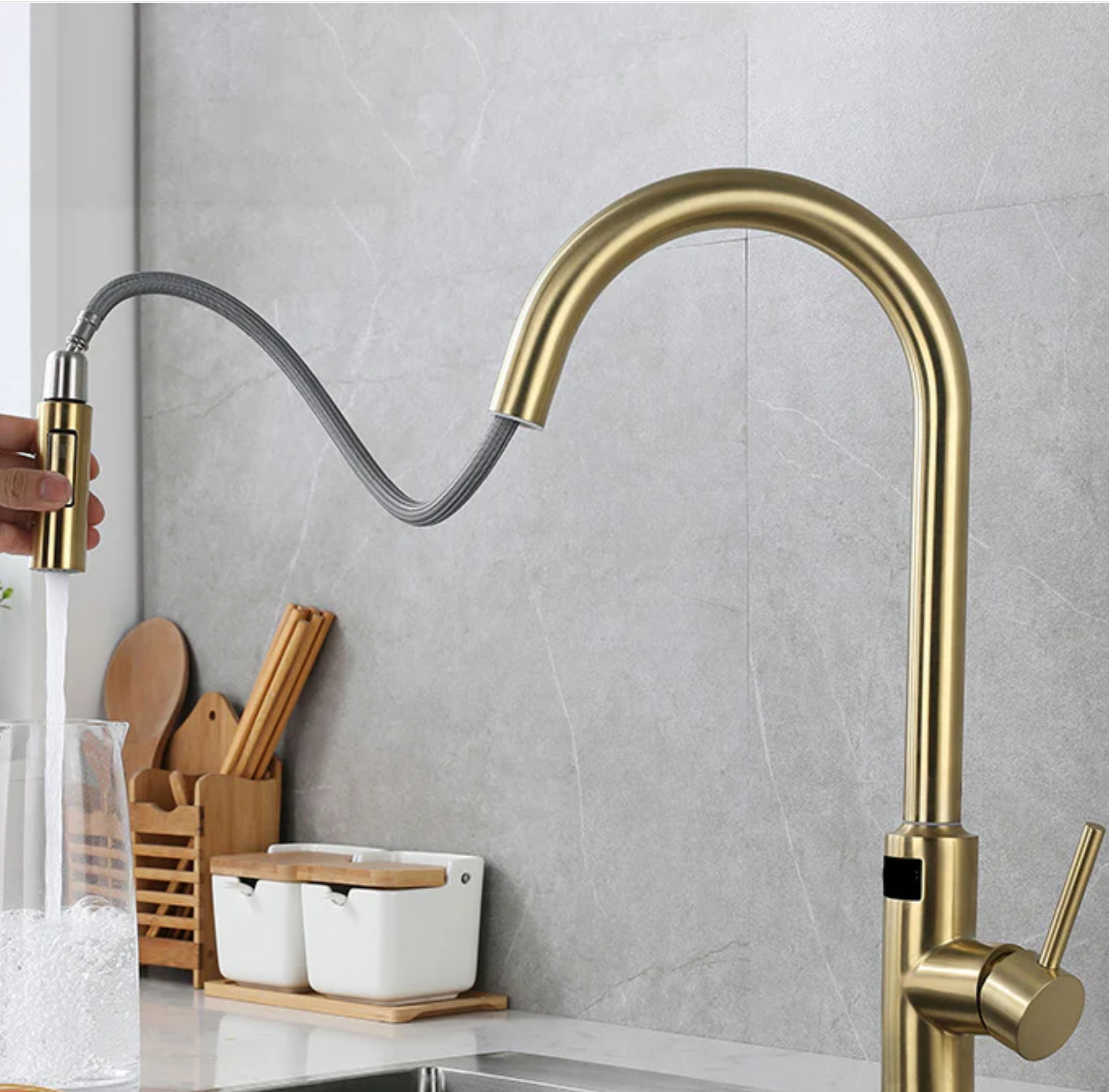 falkenberg smart touchless kitchen faucet display pull out spout gold