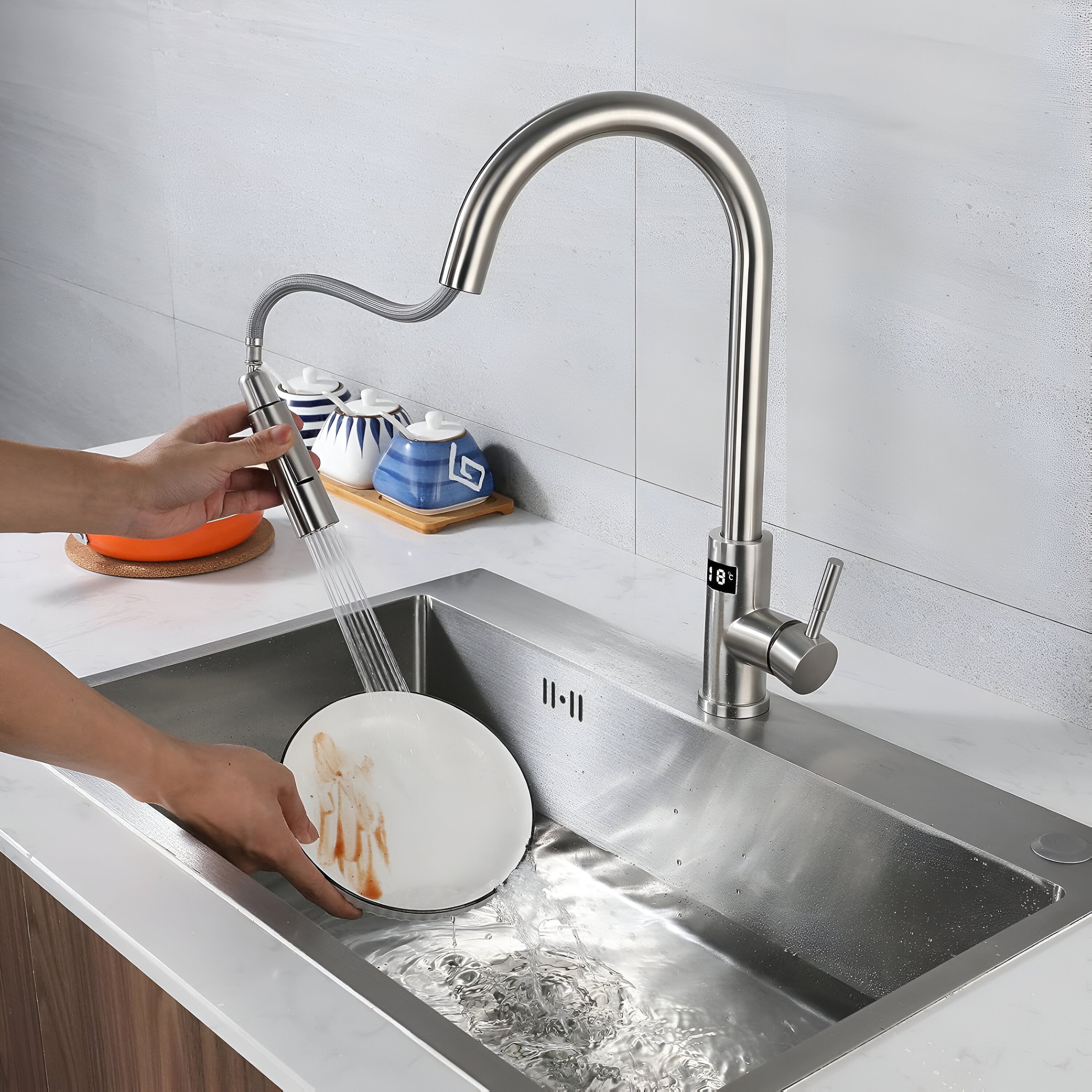 falkenberg smart touchless kitchen faucet pull out spout brushed nickel