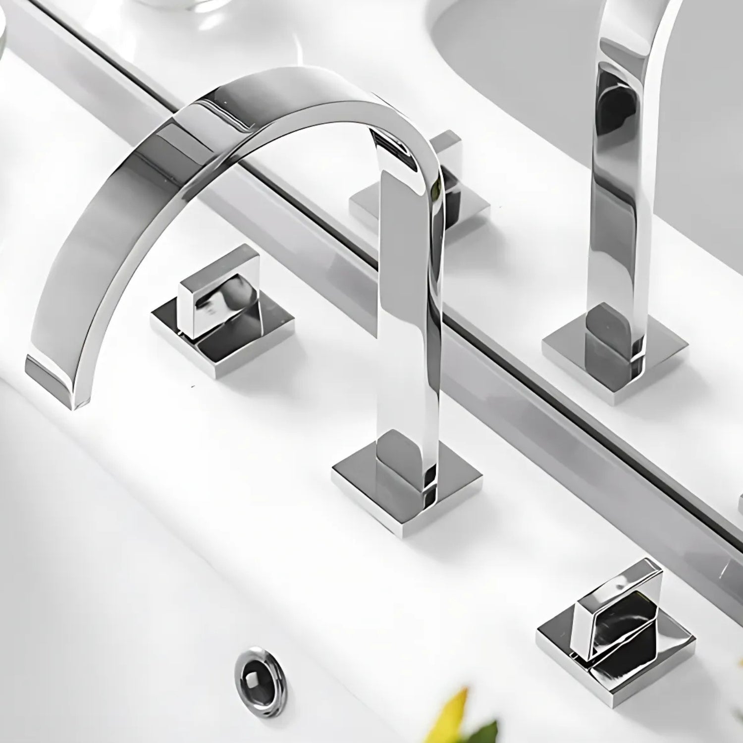 Laxa - Bathroom Faucet Square Design 3-Hole Double Handle Hot & Cold Tap