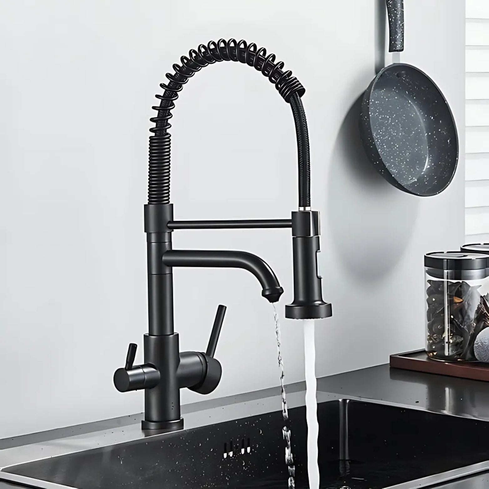 Black Three-Way Kitchen Faucet