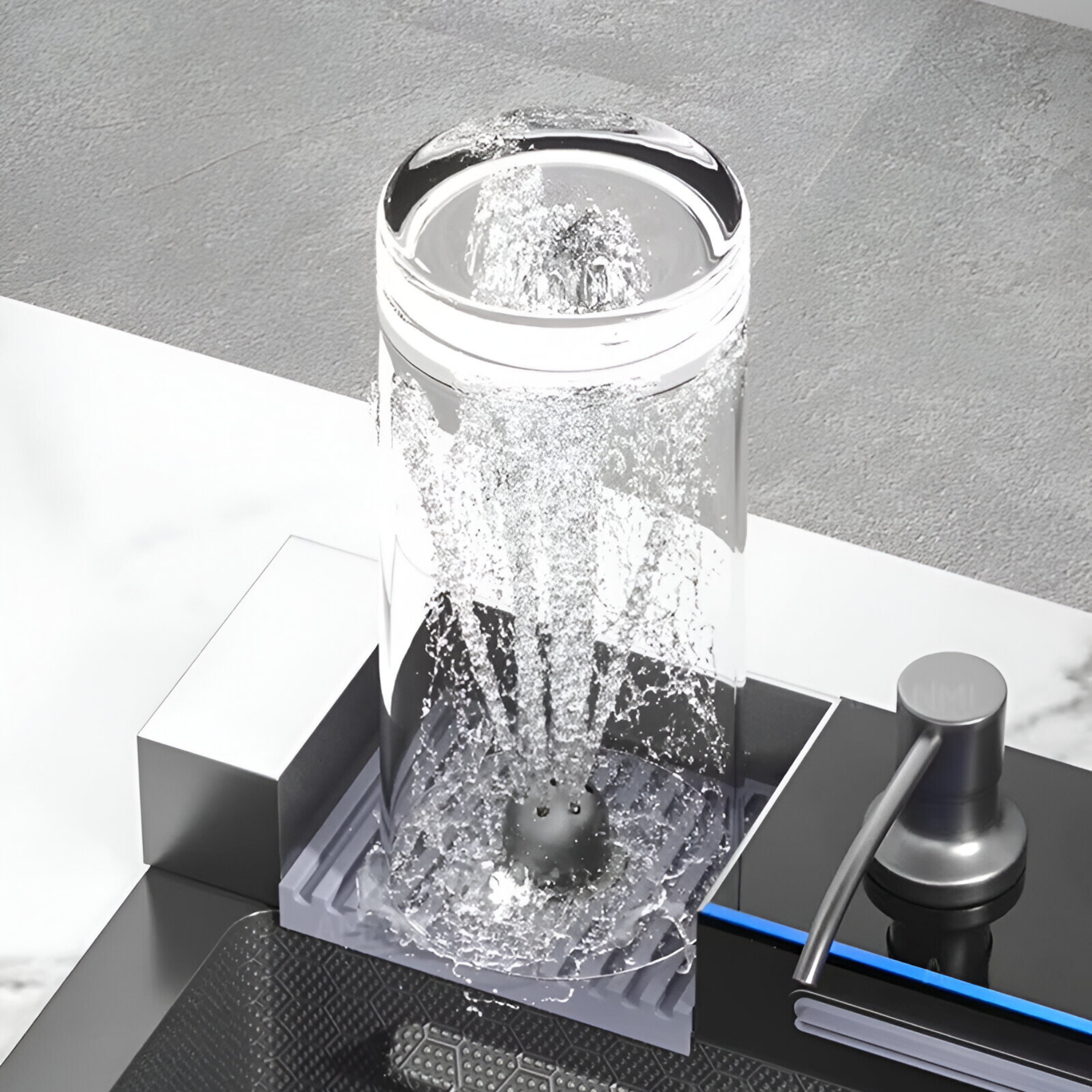 Smart workstation kitchen sink glass rinser