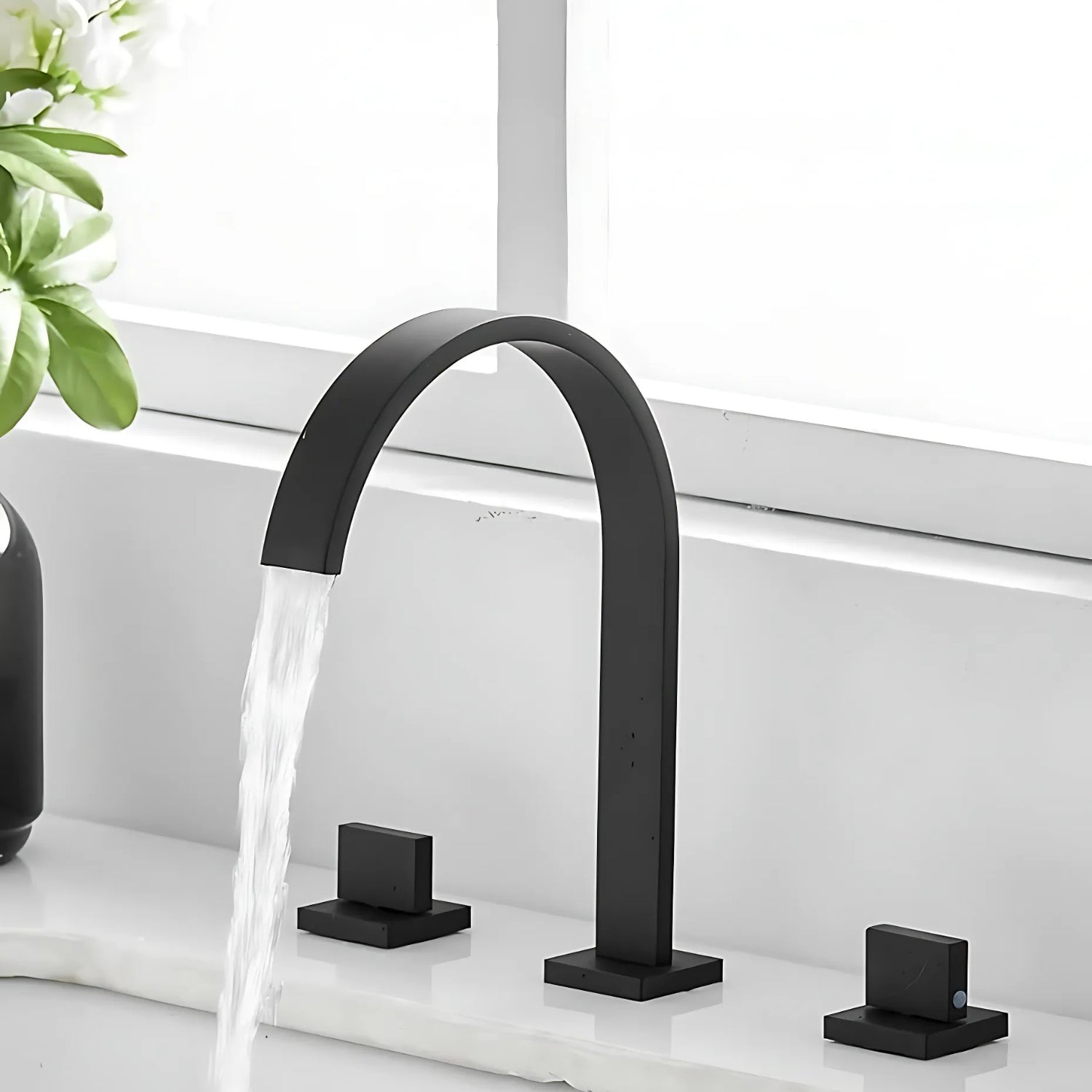 Laxa - Bathroom Faucet Square Design 3-Hole Double Handle Hot & Cold Tap