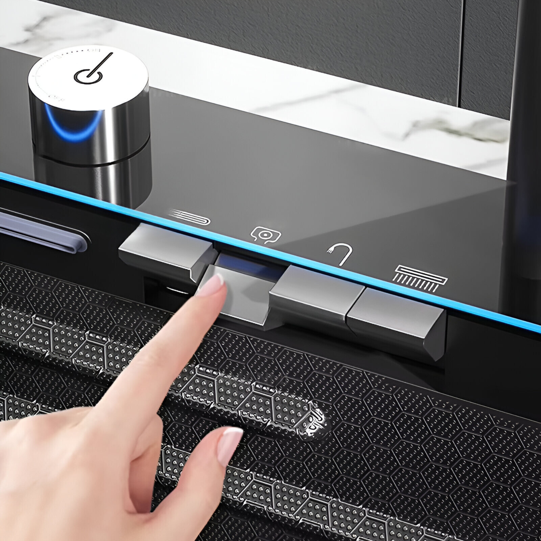 Smart workstation kitchen sink buttons