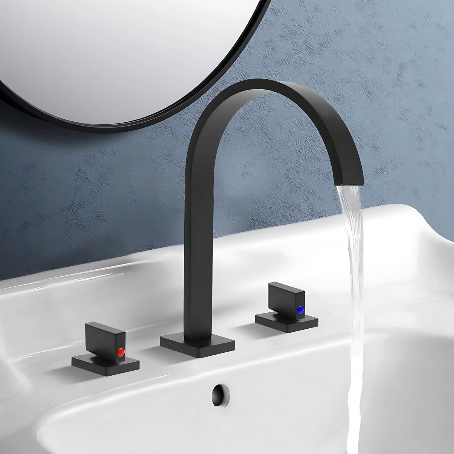 Laxa - Bathroom Faucet Square Design 3-Hole Double Handle Hot & Cold Tap