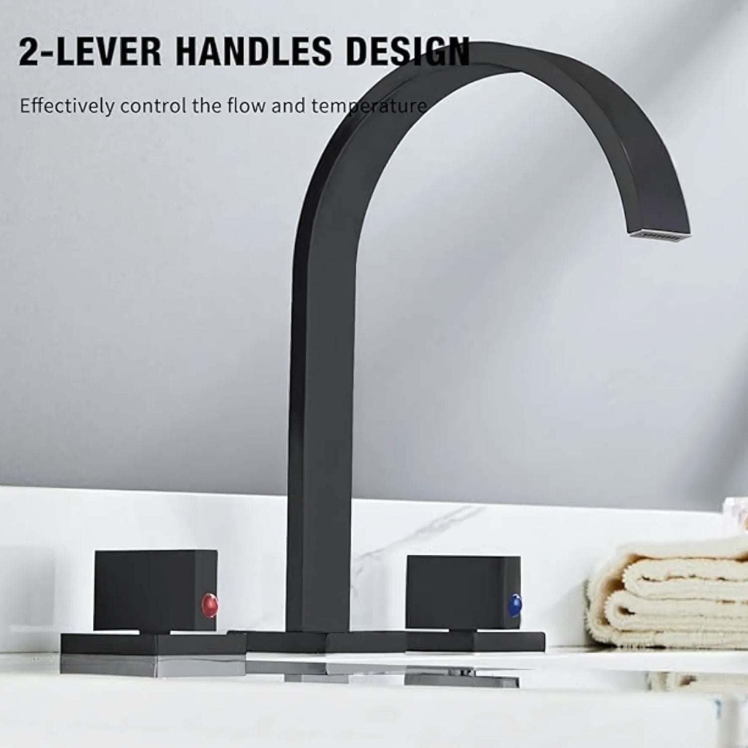 Laxa - Bathroom Faucet Square Design 3-Hole Double Handle Hot & Cold Tap