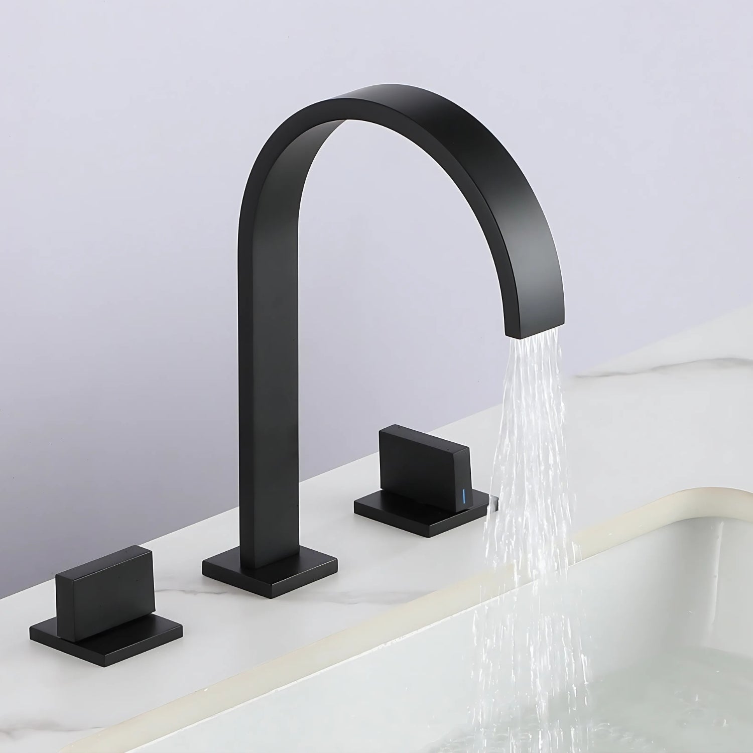 Laxa - Bathroom Faucet Square Design 3-Hole Double Handle Hot & Cold Tap