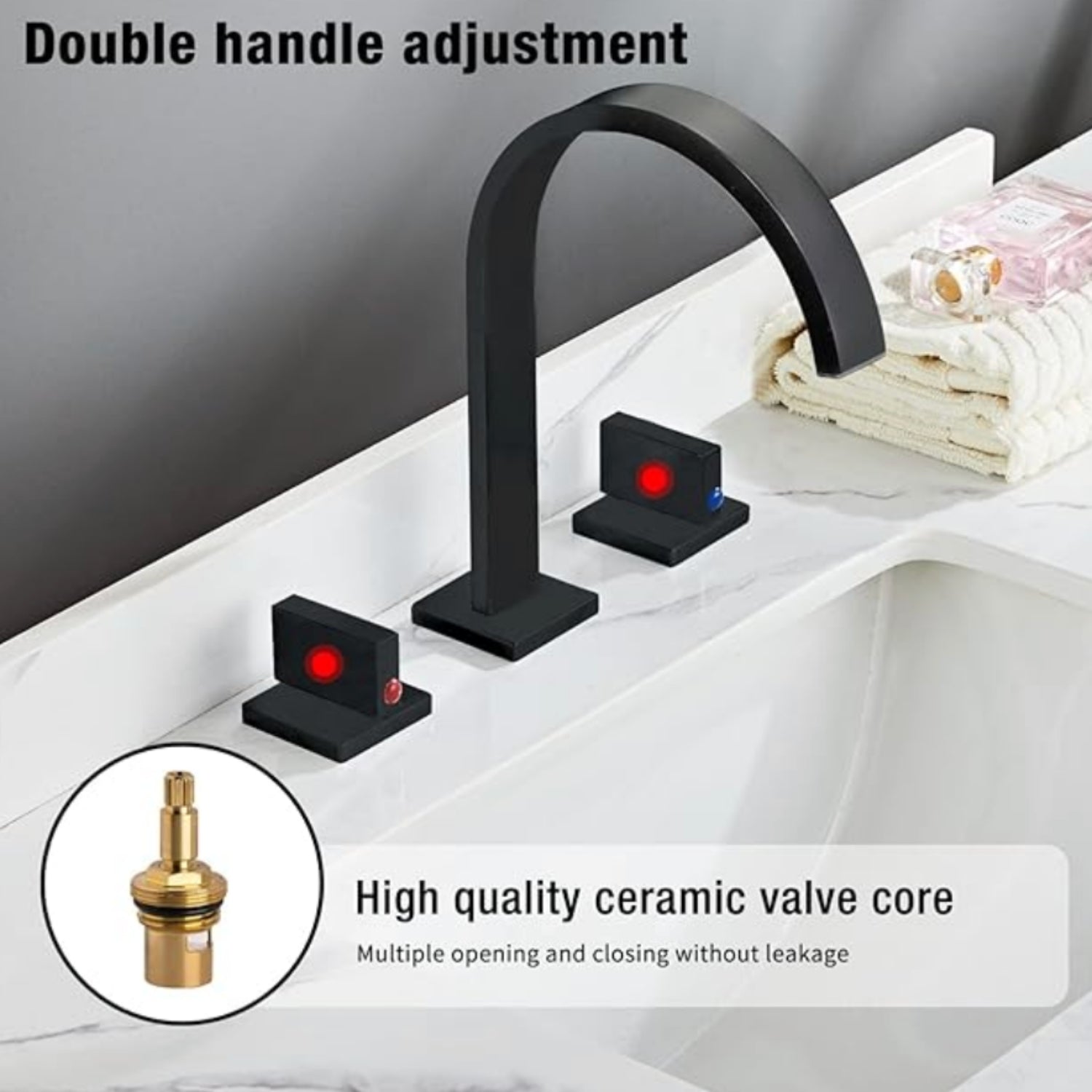 Laxa - Bathroom Faucet Square Design 3-Hole Double Handle Hot & Cold Tap