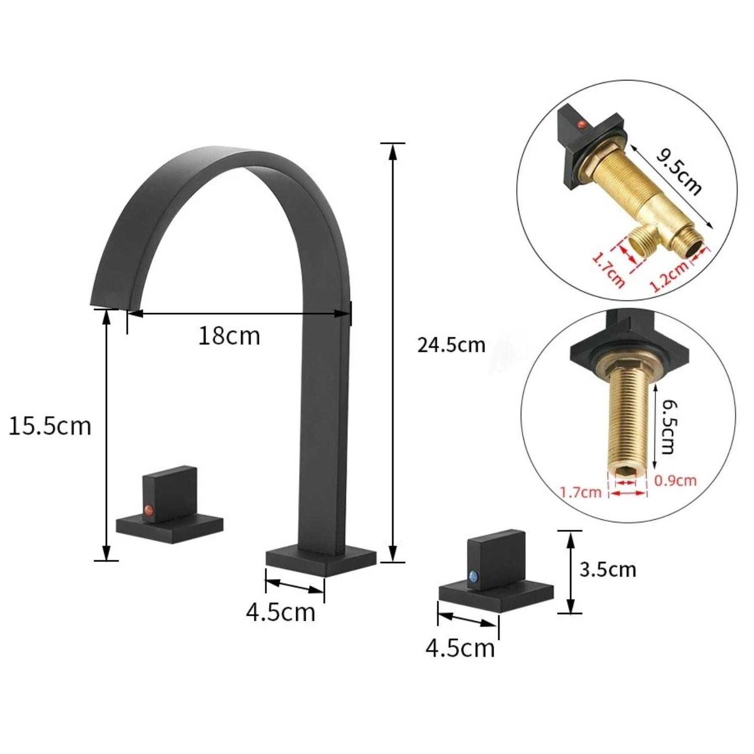 Laxa - Bathroom Faucet Square Design 3-Hole Double Handle Hot & Cold Tap