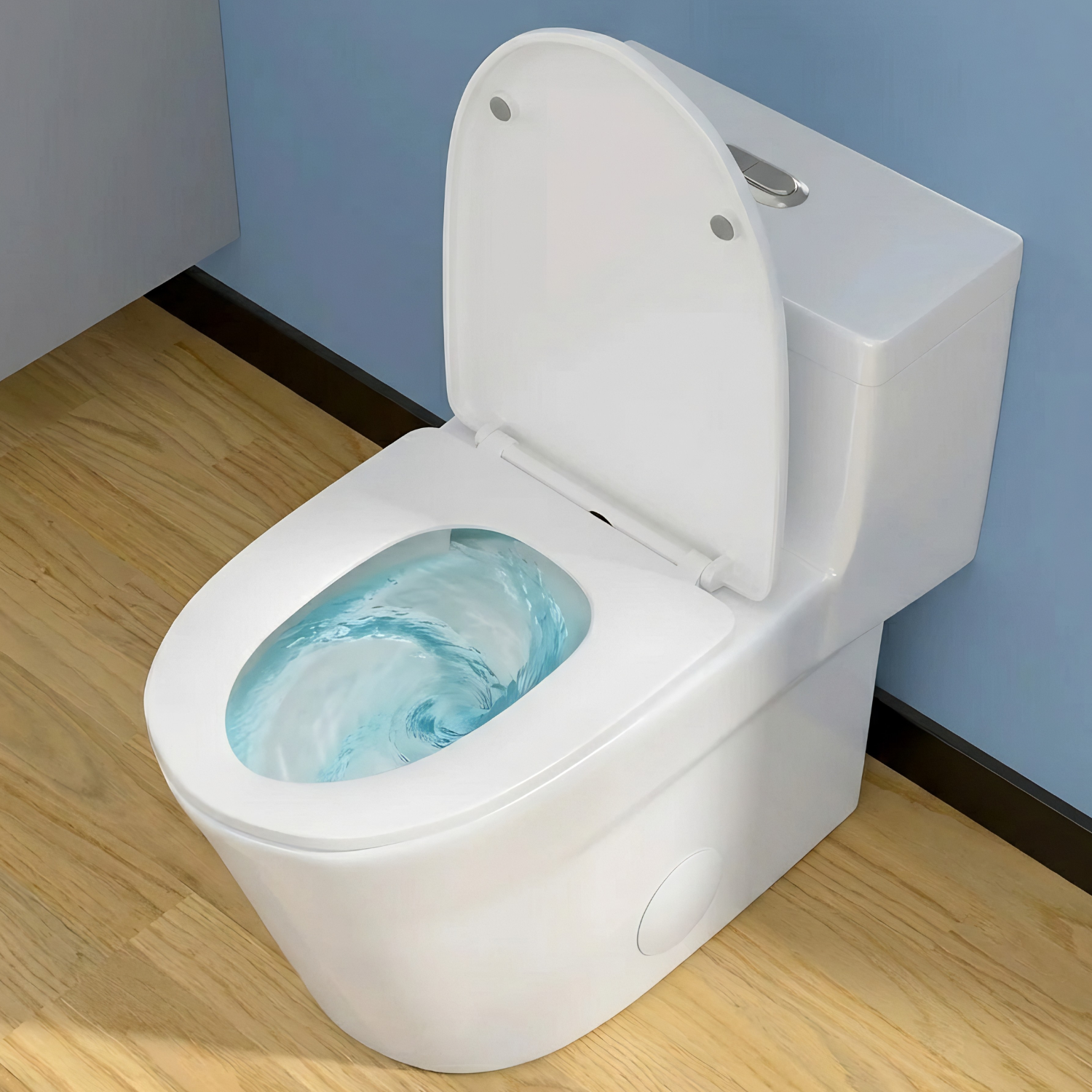 Are - One-Piece 1.1/1.6 GPF Dual Flush Round Toilet in White Soft Close Seat Included