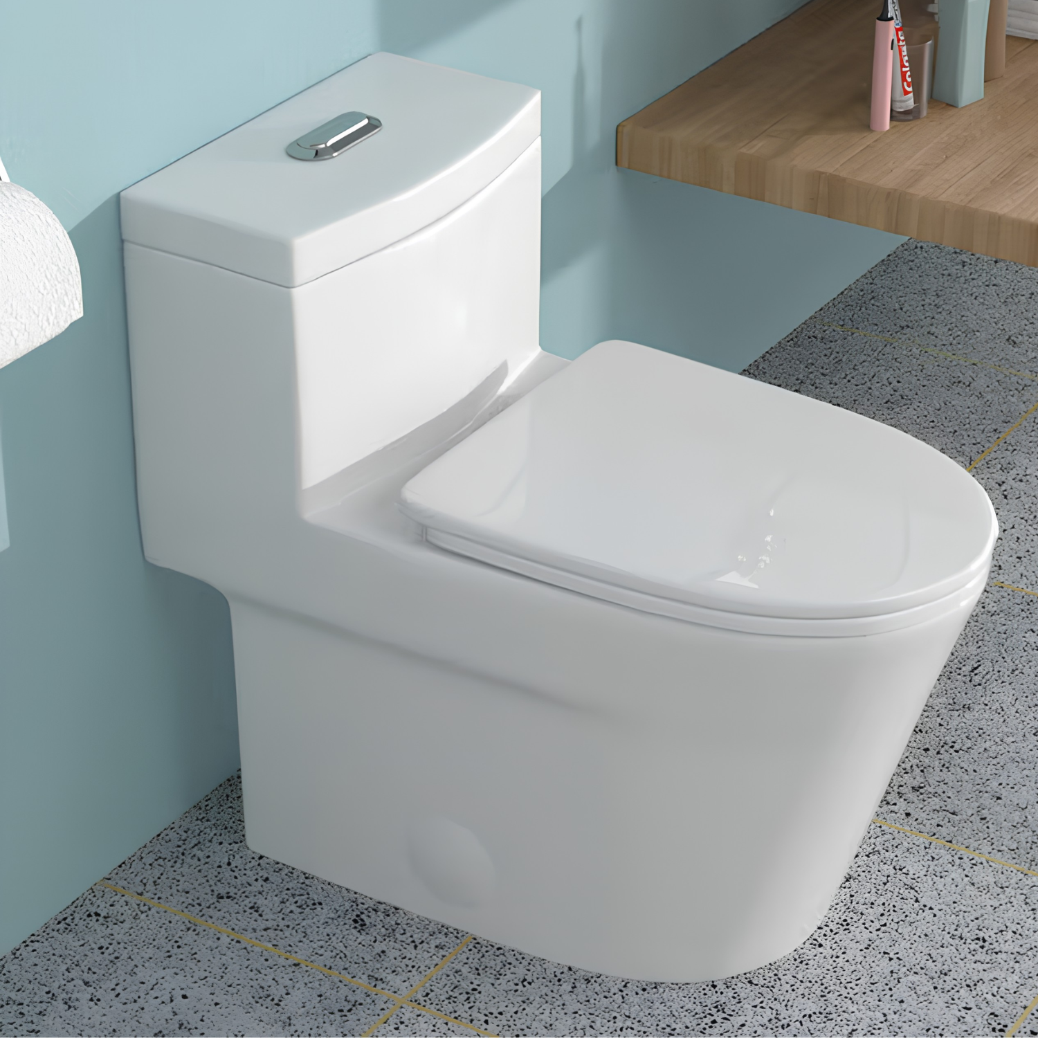 Are - One-Piece 1.1/1.6 GPF Dual Flush Round Toilet in White Soft Close Seat Included