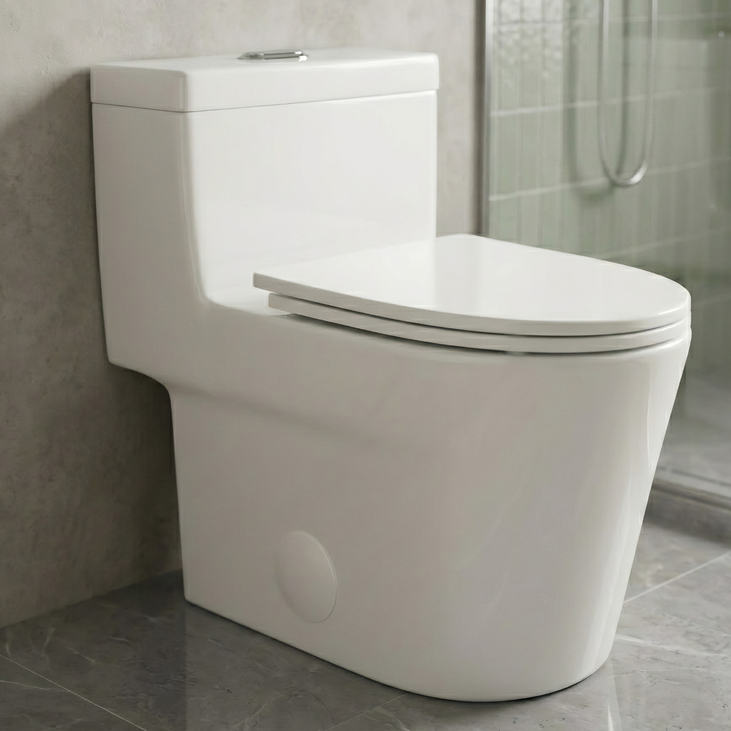 Are - One-Piece 1.1/1.6 GPF Dual Flush Round Toilet in White Soft Close Seat Included