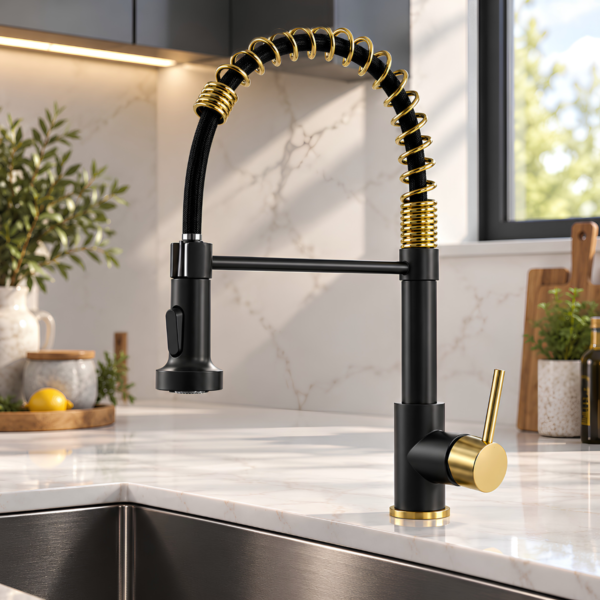 Halmstad - Single Hole Pre-Rinse Pull-Down Sprayer Spring Spout Kitchen Faucet
