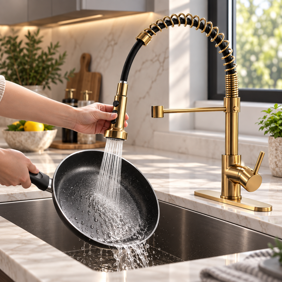 Halmstad - Single Hole Pre-Rinse Pull-Down Sprayer Spring Spout Kitchen Faucet