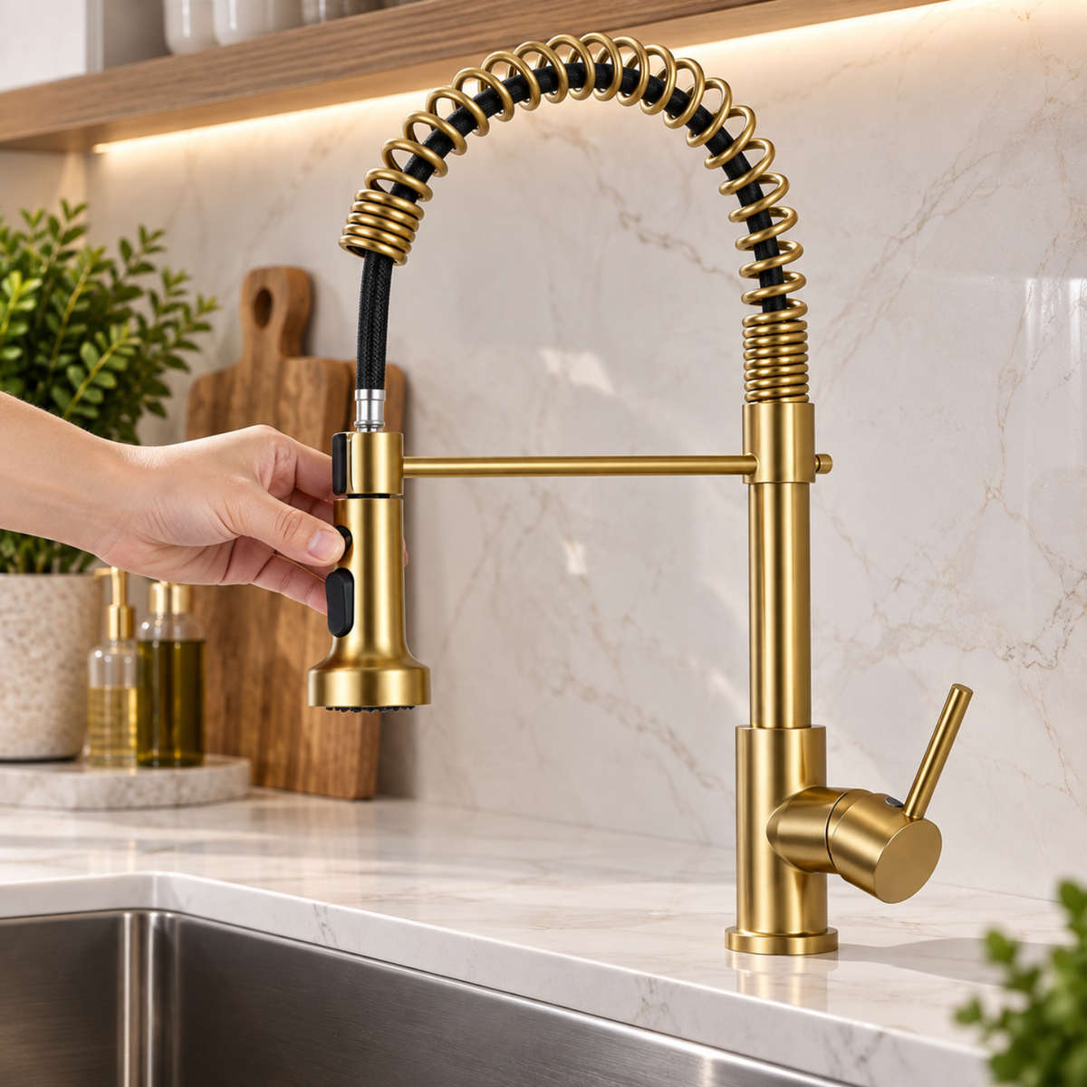 Halmstad - Single Hole Pre-Rinse Pull-Down Sprayer Spring Spout Kitchen Faucet