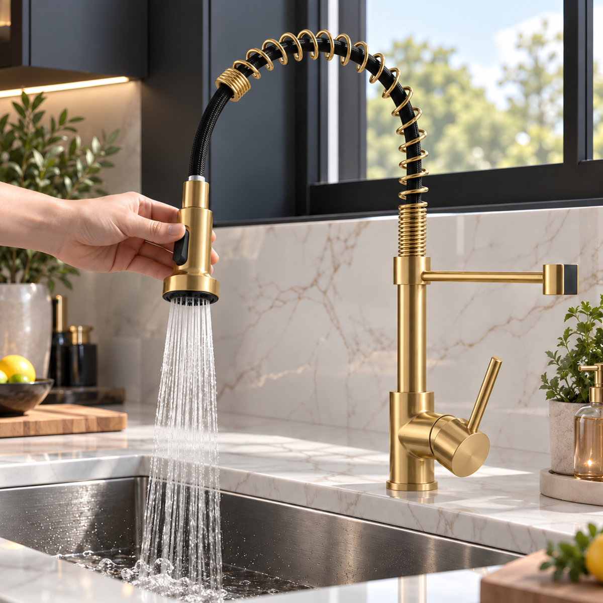 Halmstad - Single Hole Pre-Rinse Pull-Down Sprayer Spring Spout Kitchen Faucet