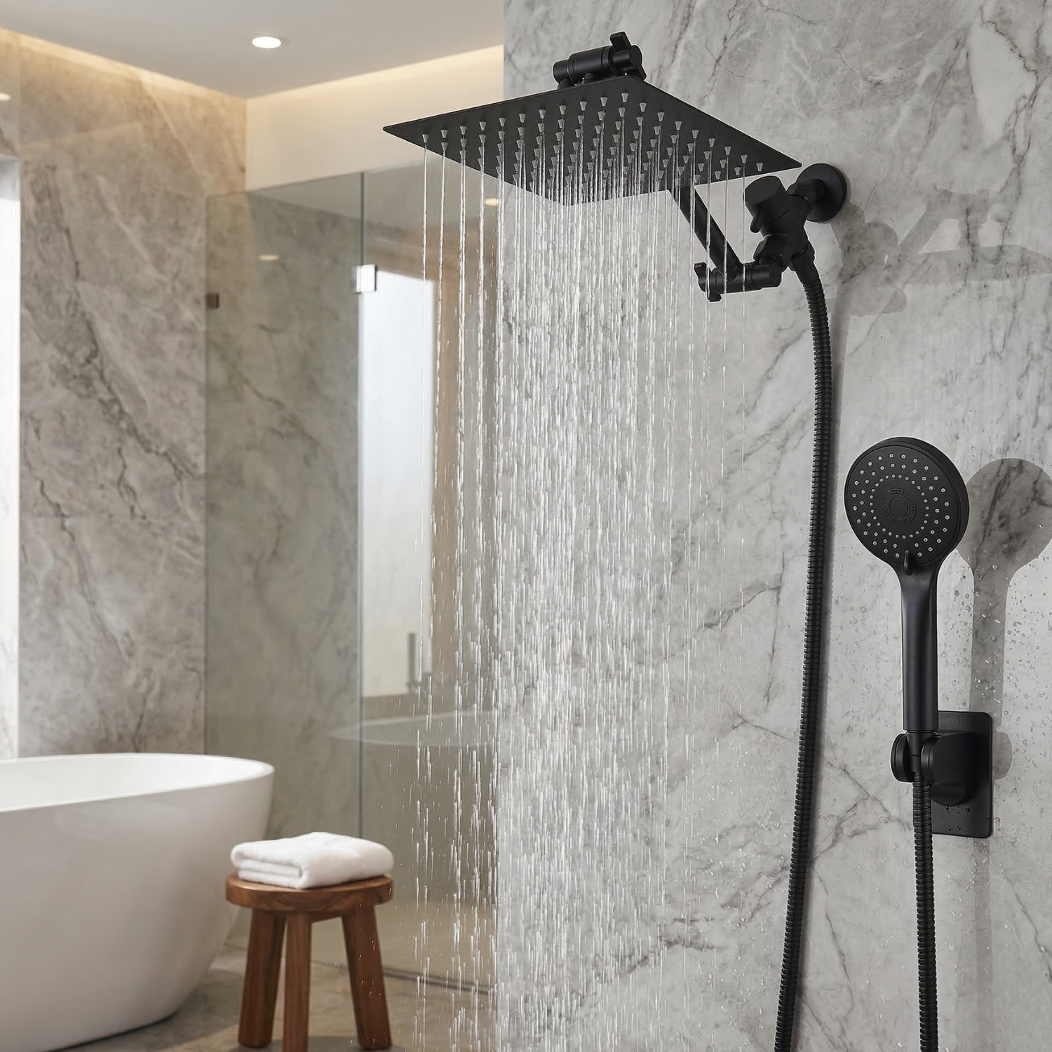 Halti - Shower Head Combo 8-12 Inch High Pressure Rain Shower Head with Adjustable Extension Arm With 3-way Handheld Shower Spray