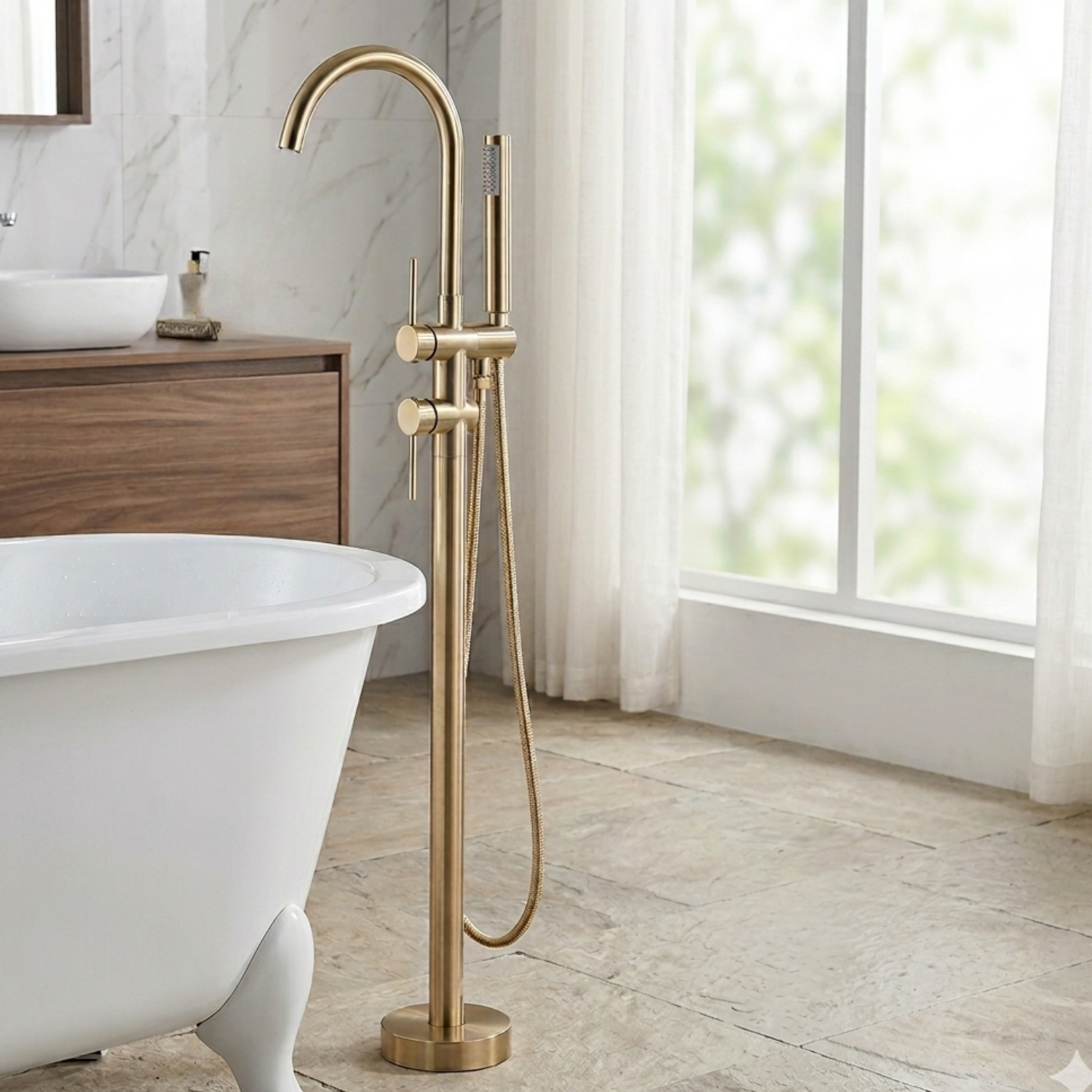 Klaralven - Bathtub Shower Faucet Set Floor Standing Shower System with 360 Swivel Spout Bathroom Bath Bathtub Mixer