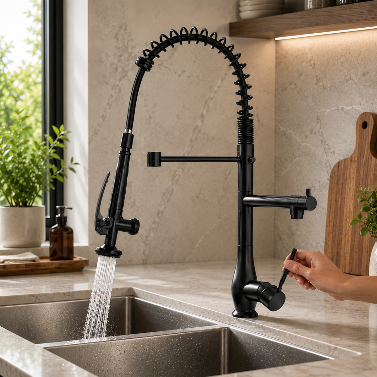 Oulanka - Commercial Single-Handle Kitchen Faucet  with Dual-Outlet High-Arc Spring Sink Tap