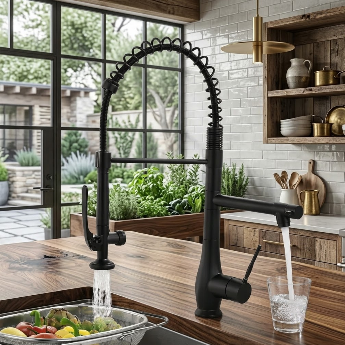 Oulanka - Commercial Single-Handle Kitchen Faucet  with Dual-Outlet High-Arc Spring Sink Tap
