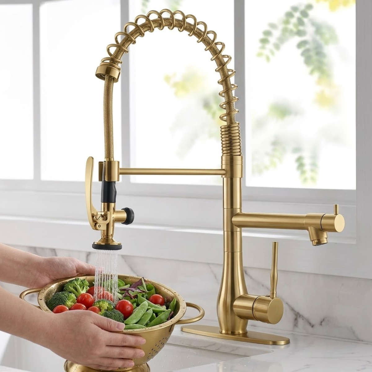 Oulanka - Commercial Single-Handle Kitchen Faucet  with Dual-Outlet High-Arc Spring Sink Tap