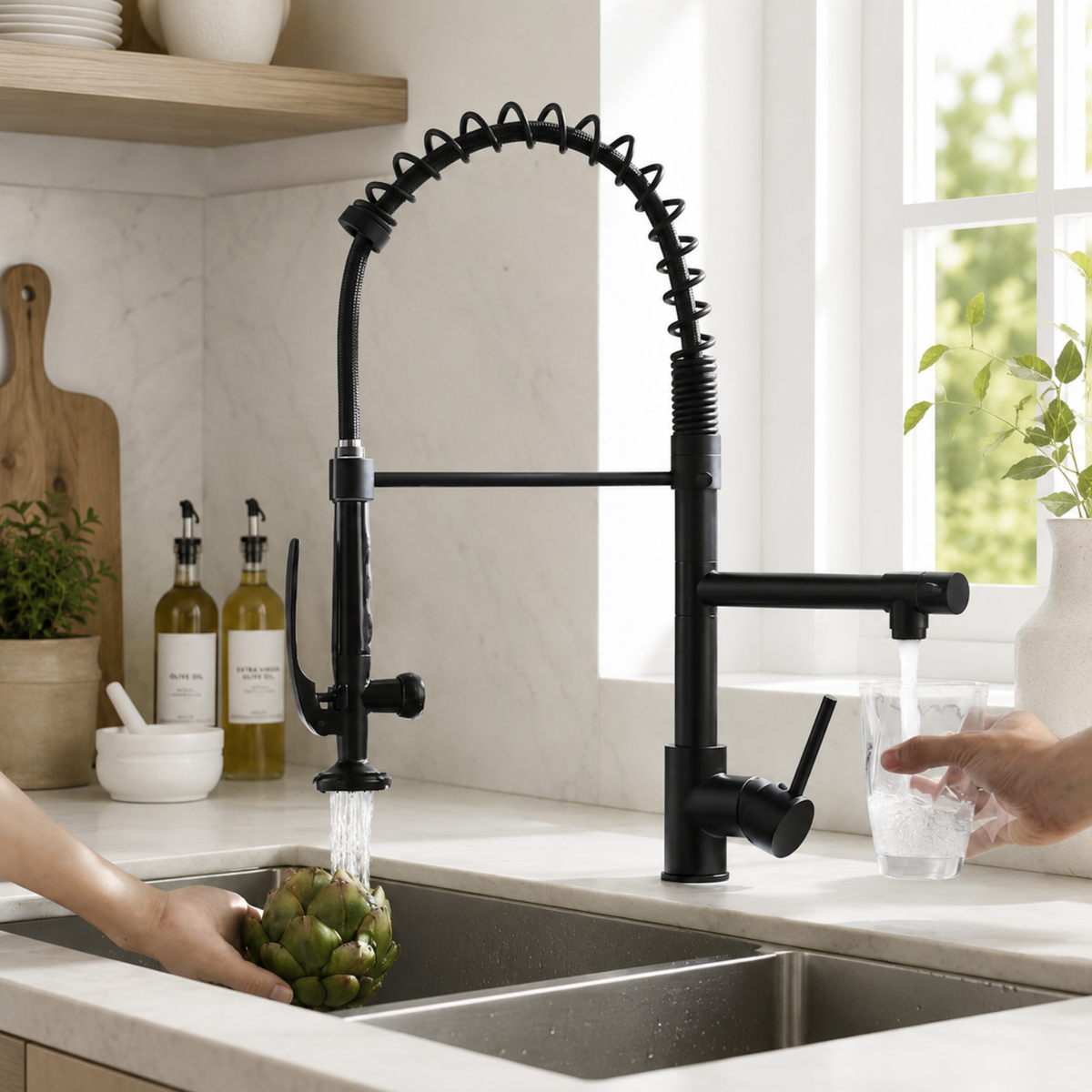 Tyresta - Modern Pull-Out Kitchen Faucet – Single Handle Solid Brass Mixer Tap