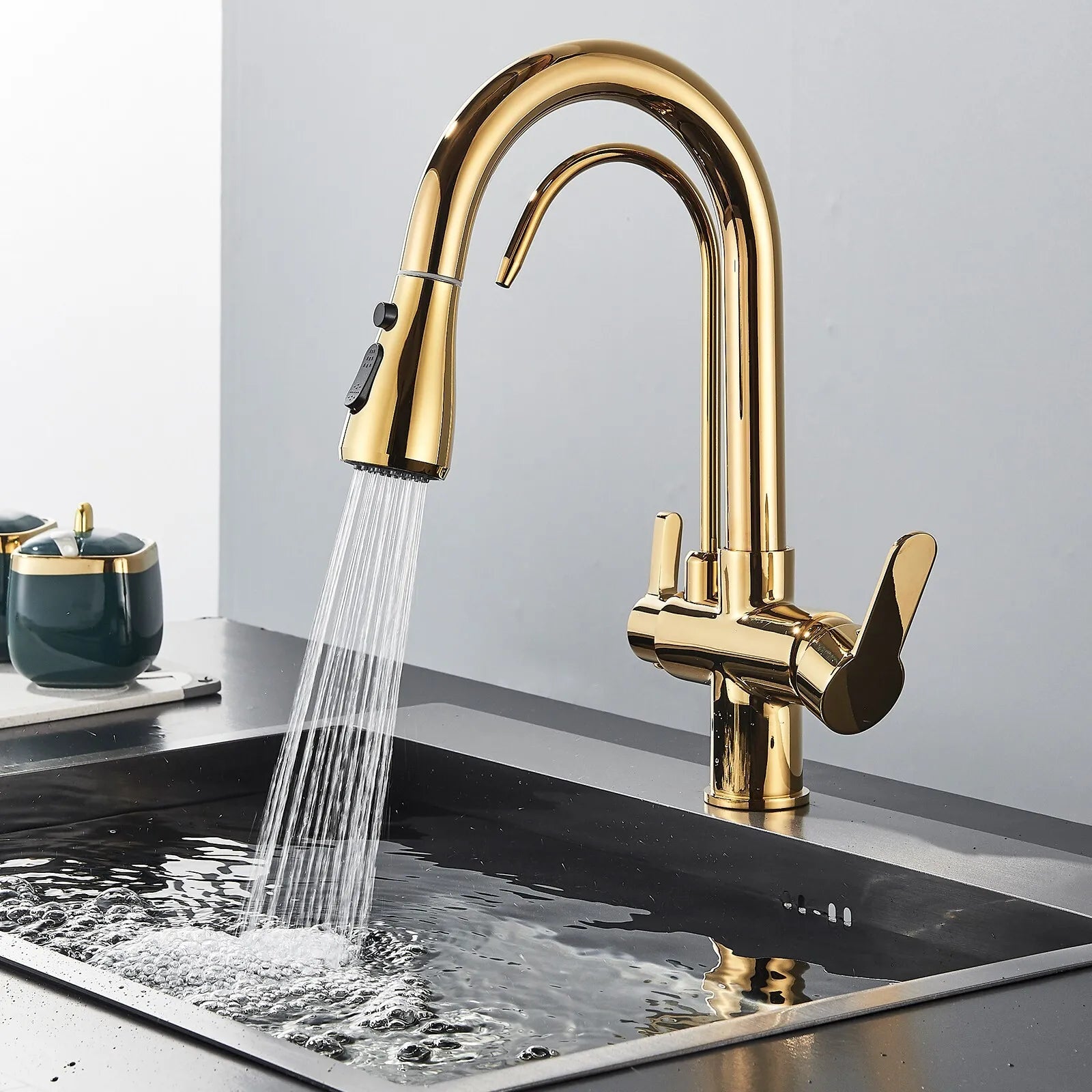 Karlstad - Three-Way Kitchen Faucet with Filter Tap & Pull-Down Spout for Kitchen Sink