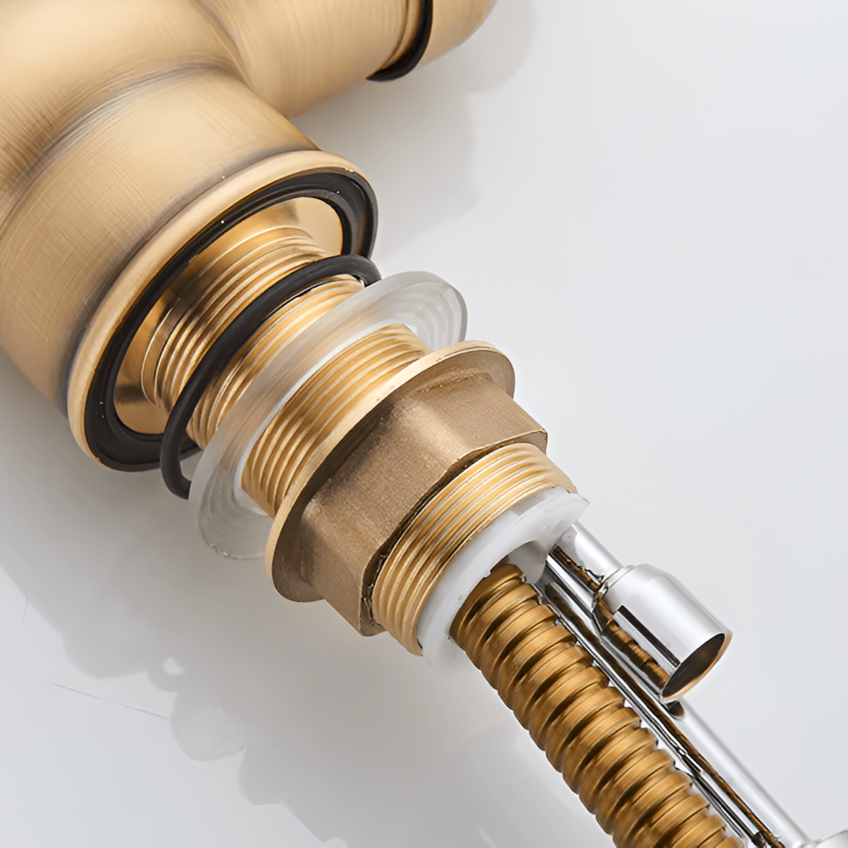 Wood antique pull-out kitchen faucet